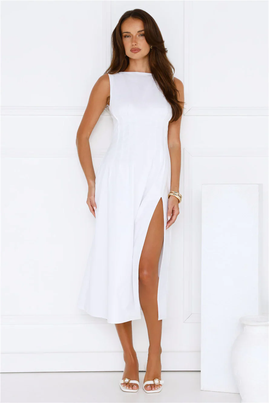 Sun Drenched Days Midi Dress White