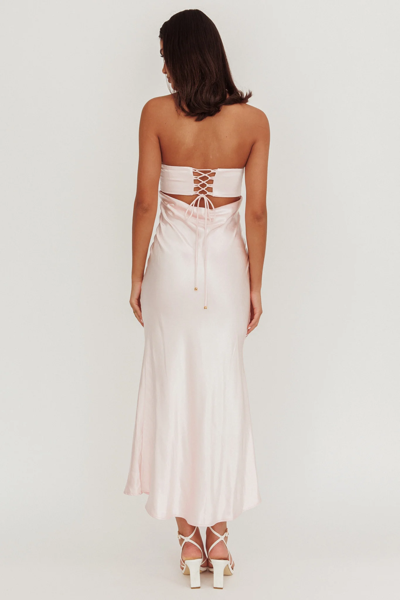 Moon Song Strapless Laced Back Dress Blush