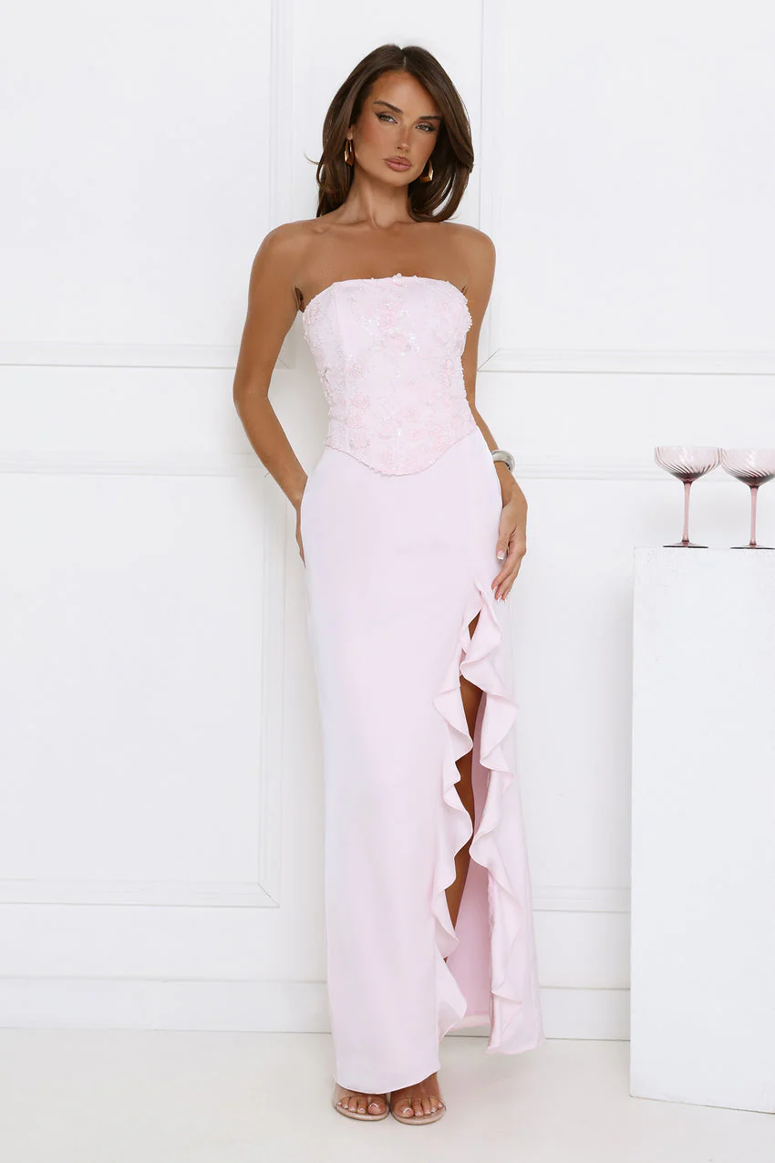 Vibes On Point Strapless Satin Maxi Dress Pink - luluinthesky