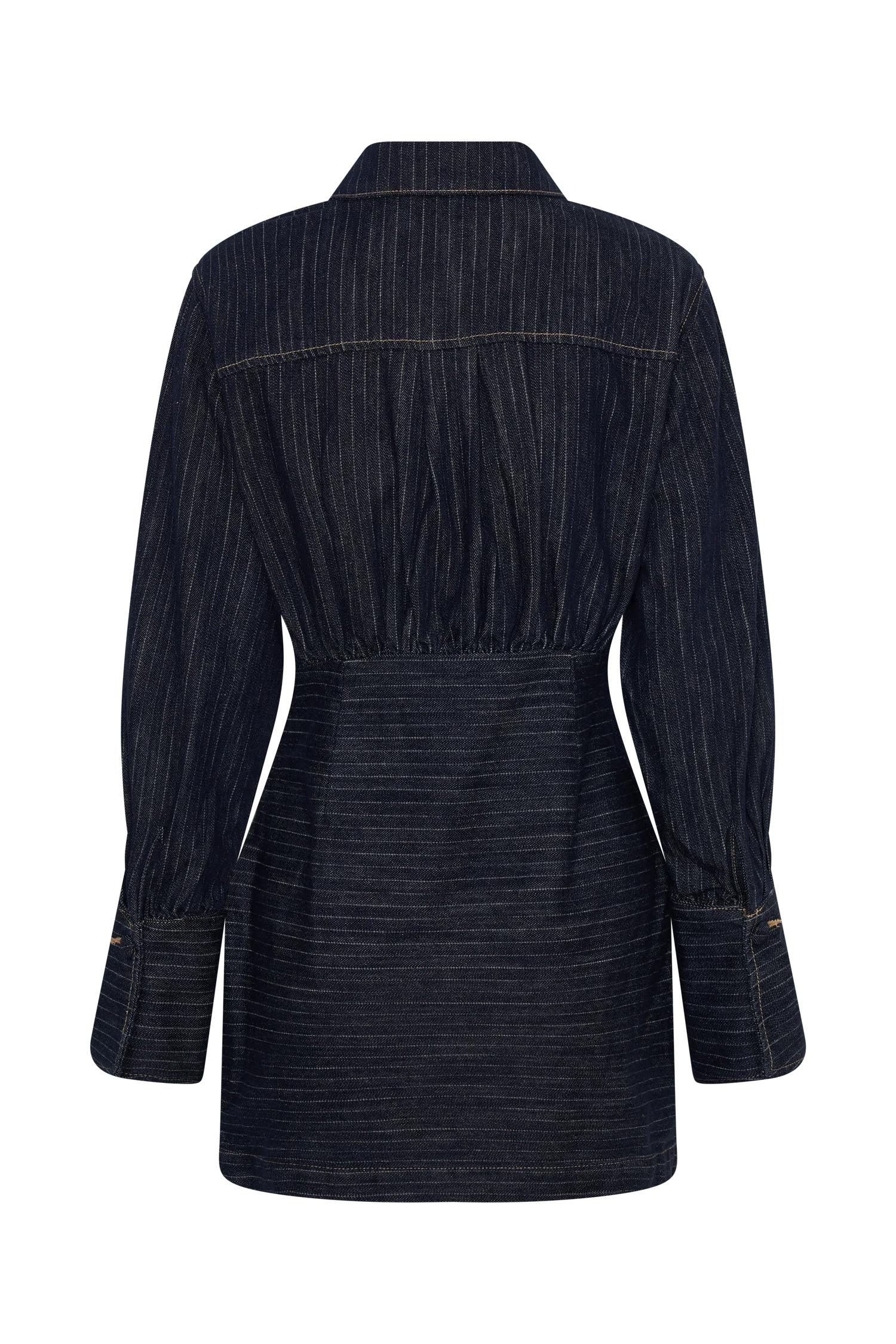 Zarah Denim Long Sleeve Mini Dress - Indigo Pinstripe