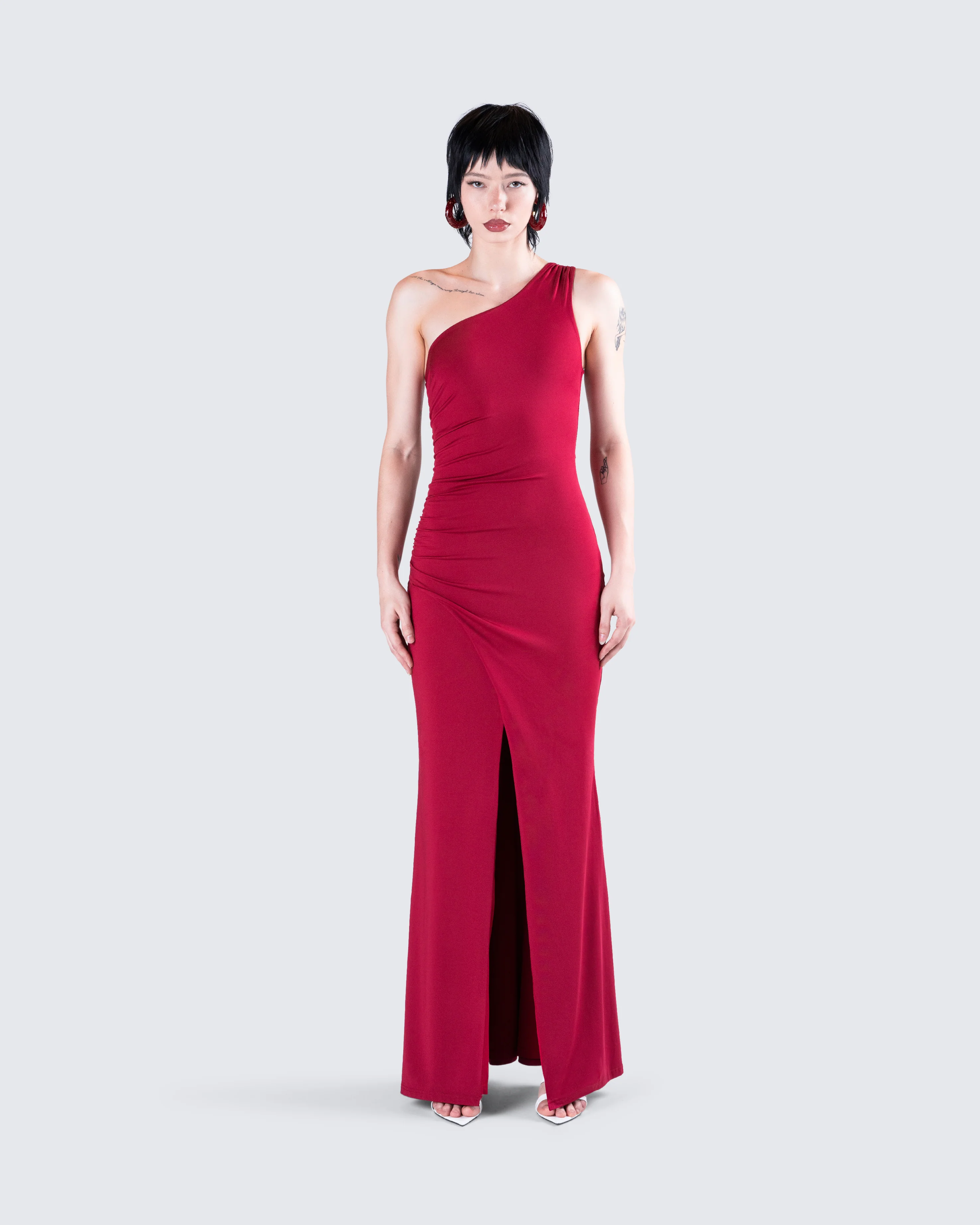 Prue Red Jersey One Shoulder Dress