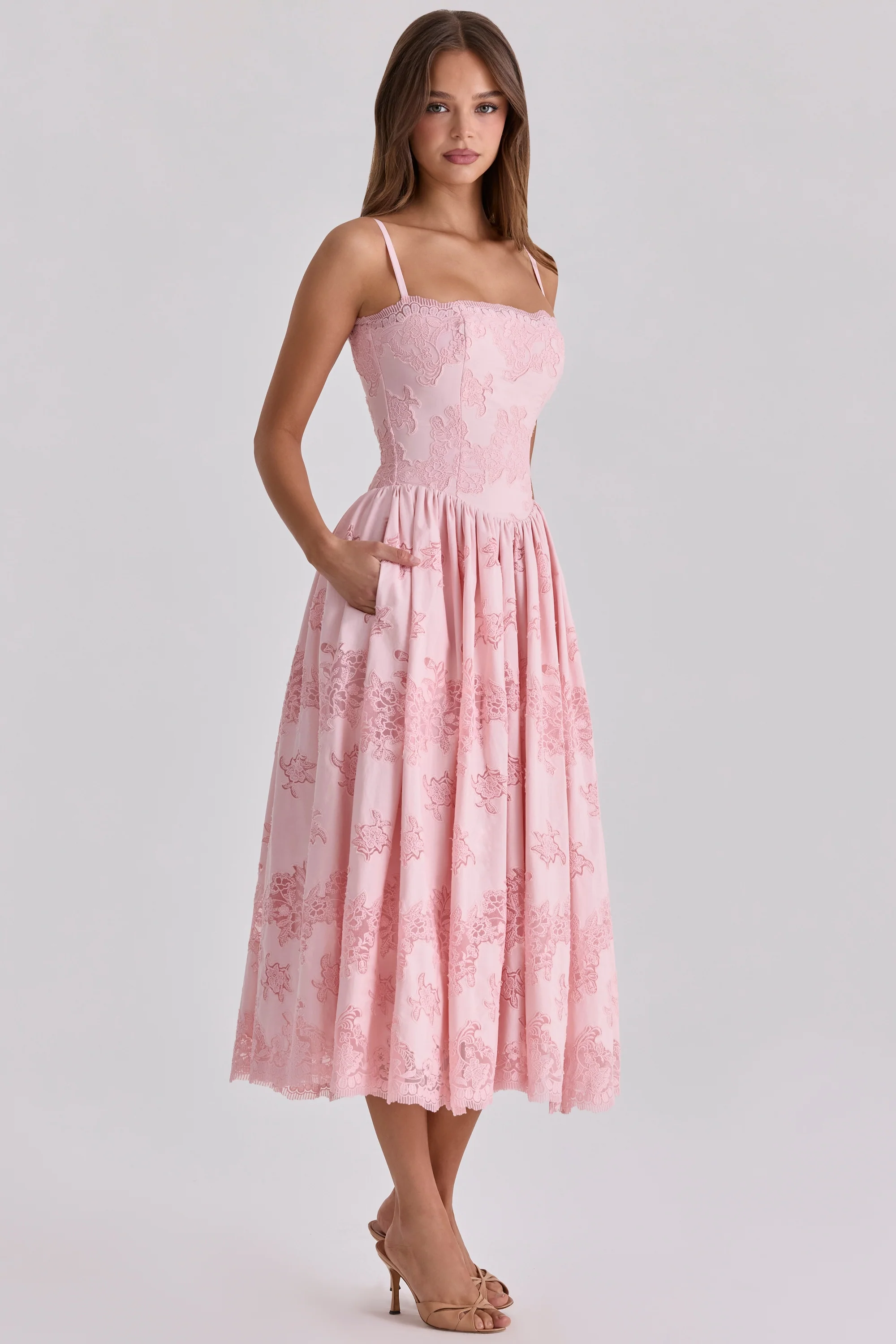 Pink Cotton Broderie Anglais Lace Midi Sundress
