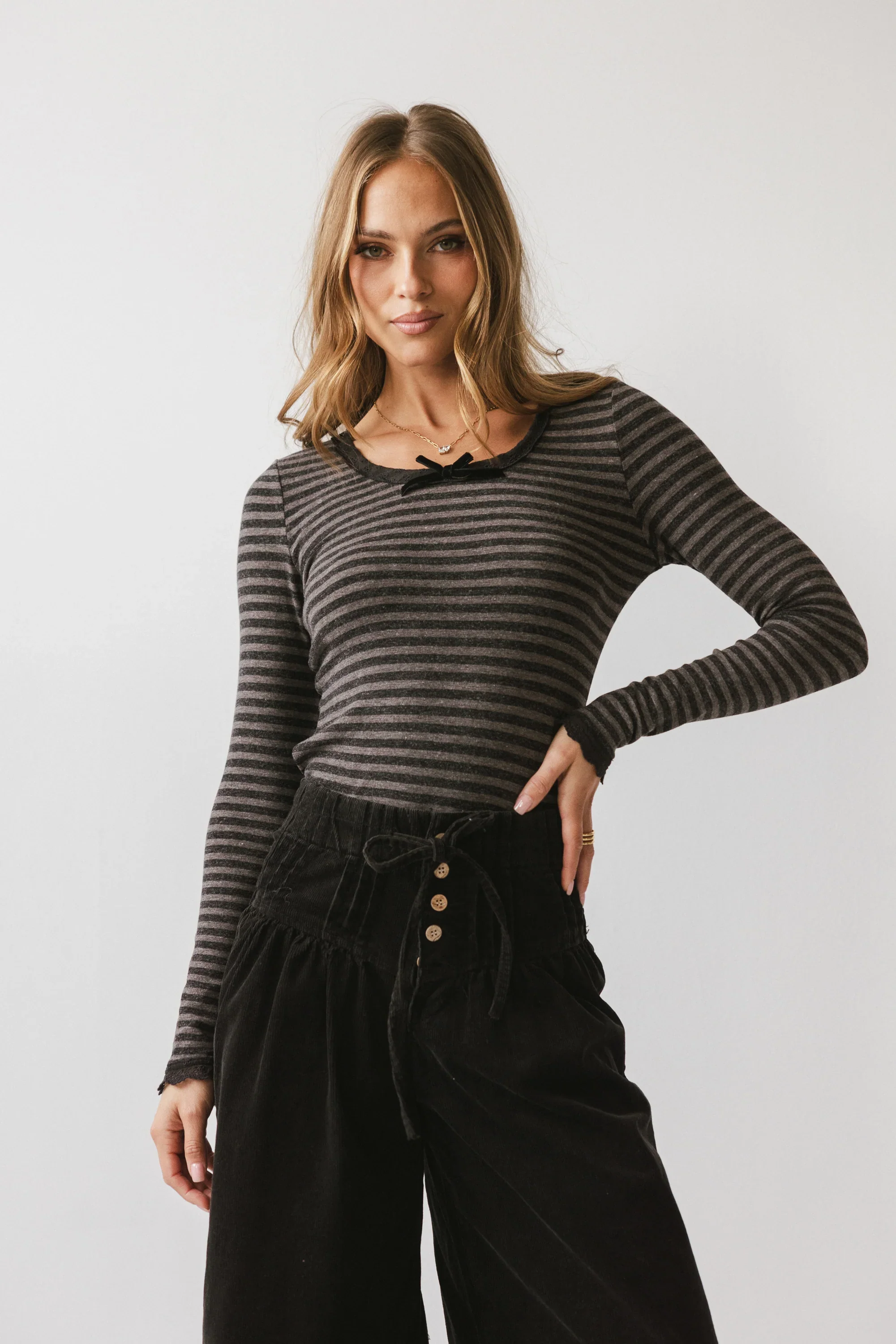 Kiya Striped Top in Charcoal