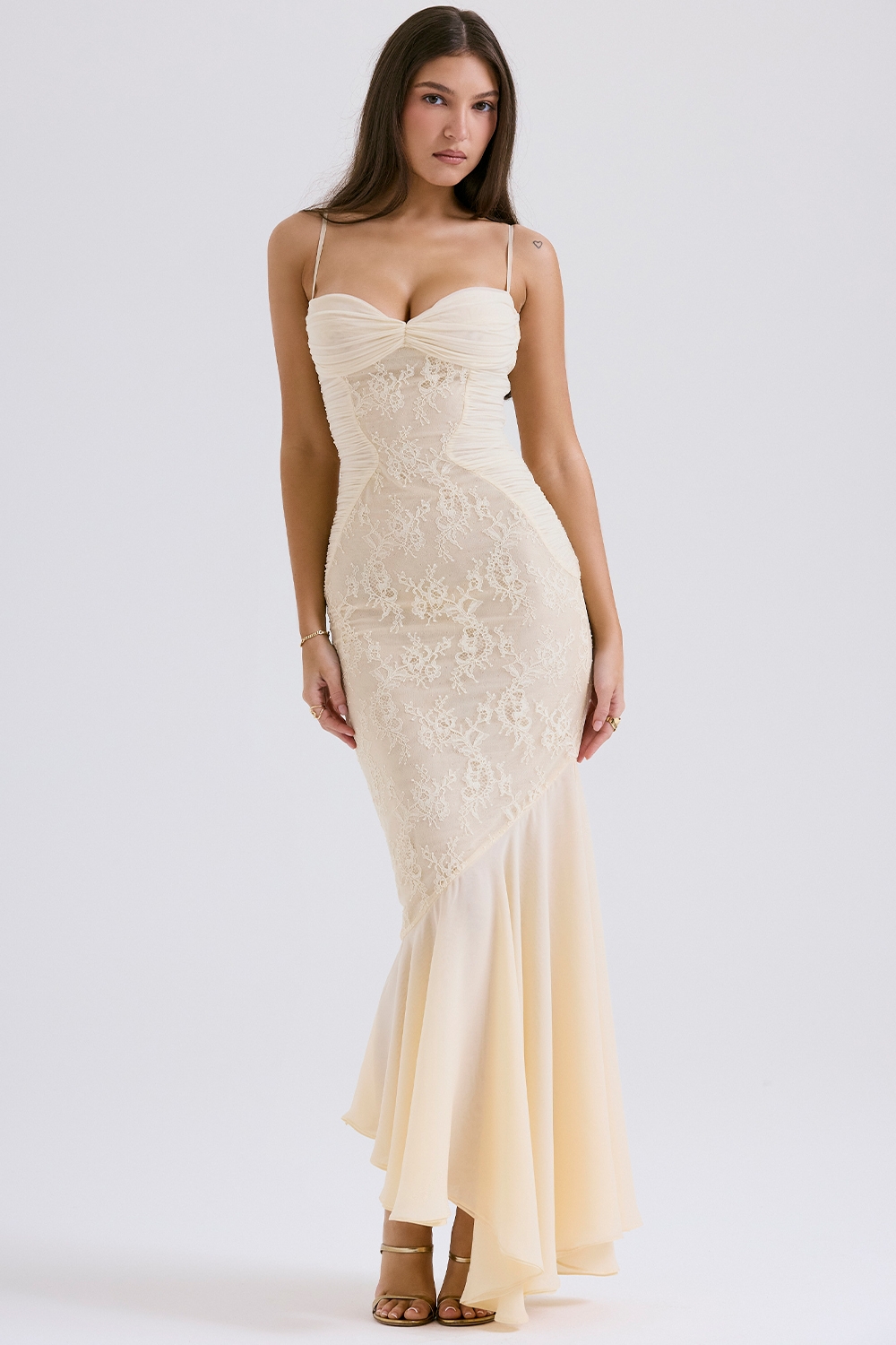 Vanilla Chiffon &Amp; Lace Gown
