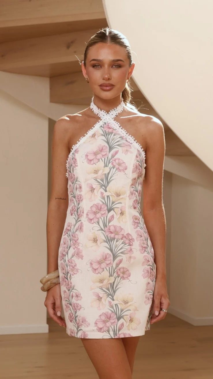 Stelia Mini Dress - Cream/Pink Floral