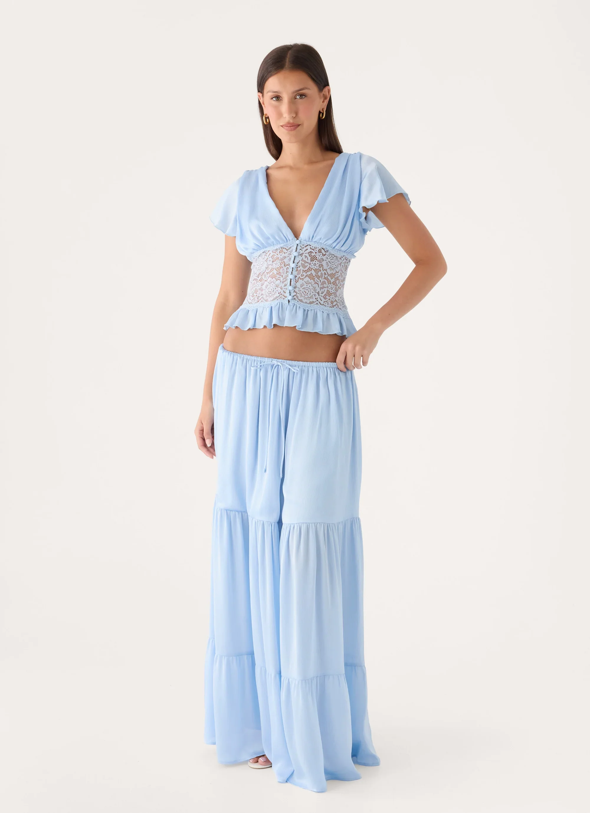 Morino Tiered Maxi Skirt - Blue