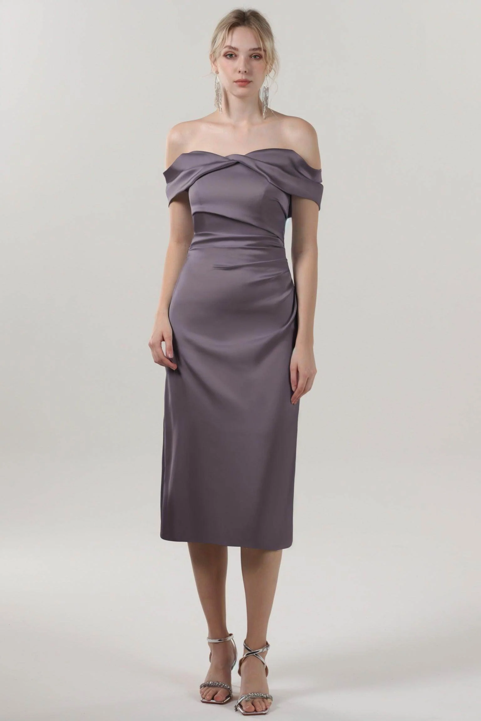 Sheath-Column Midi Luxe Satin Bridesmaid Dress CS0610BM