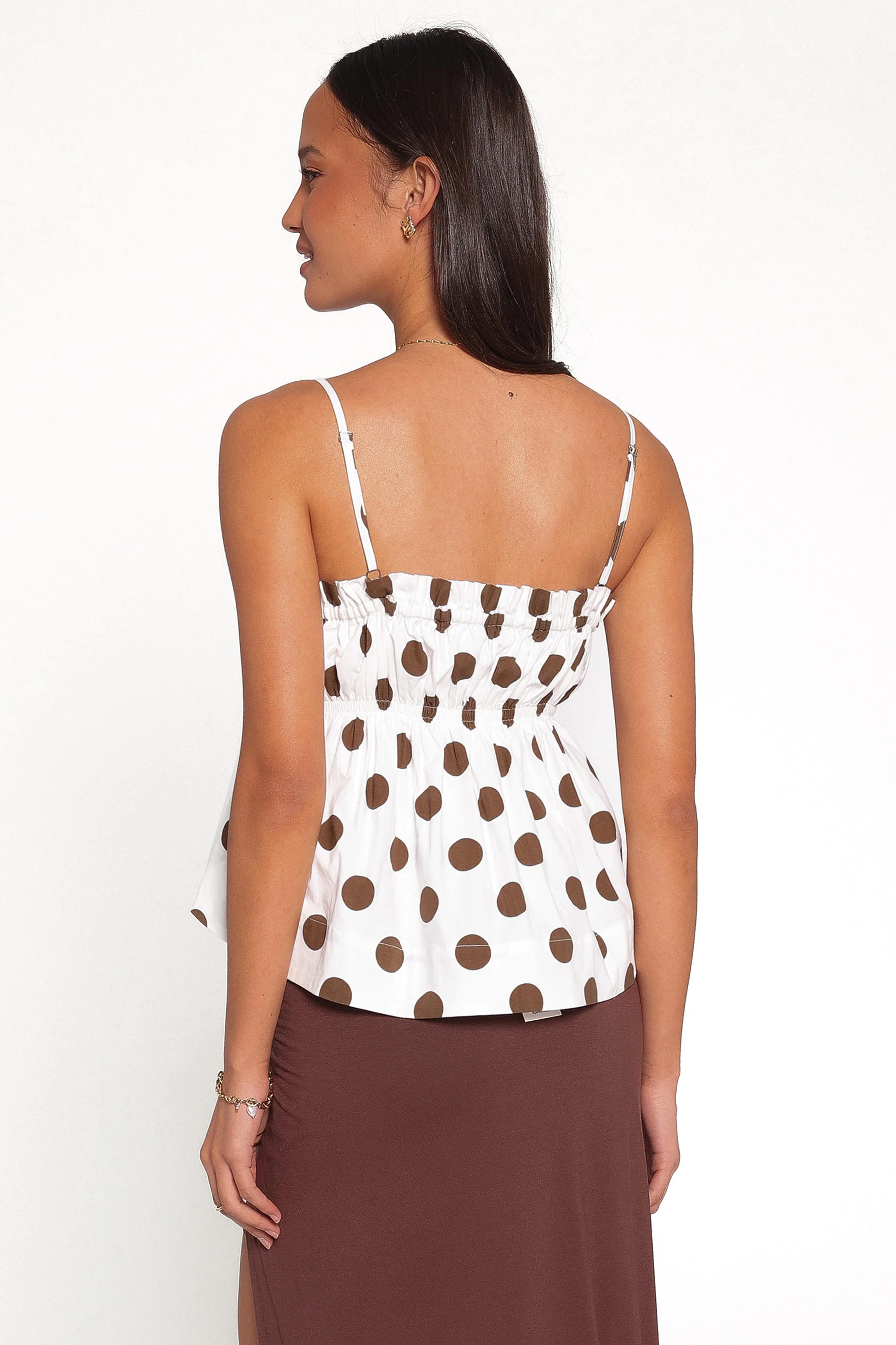 Yvaine Babydoll Top - Brown Polka Dot