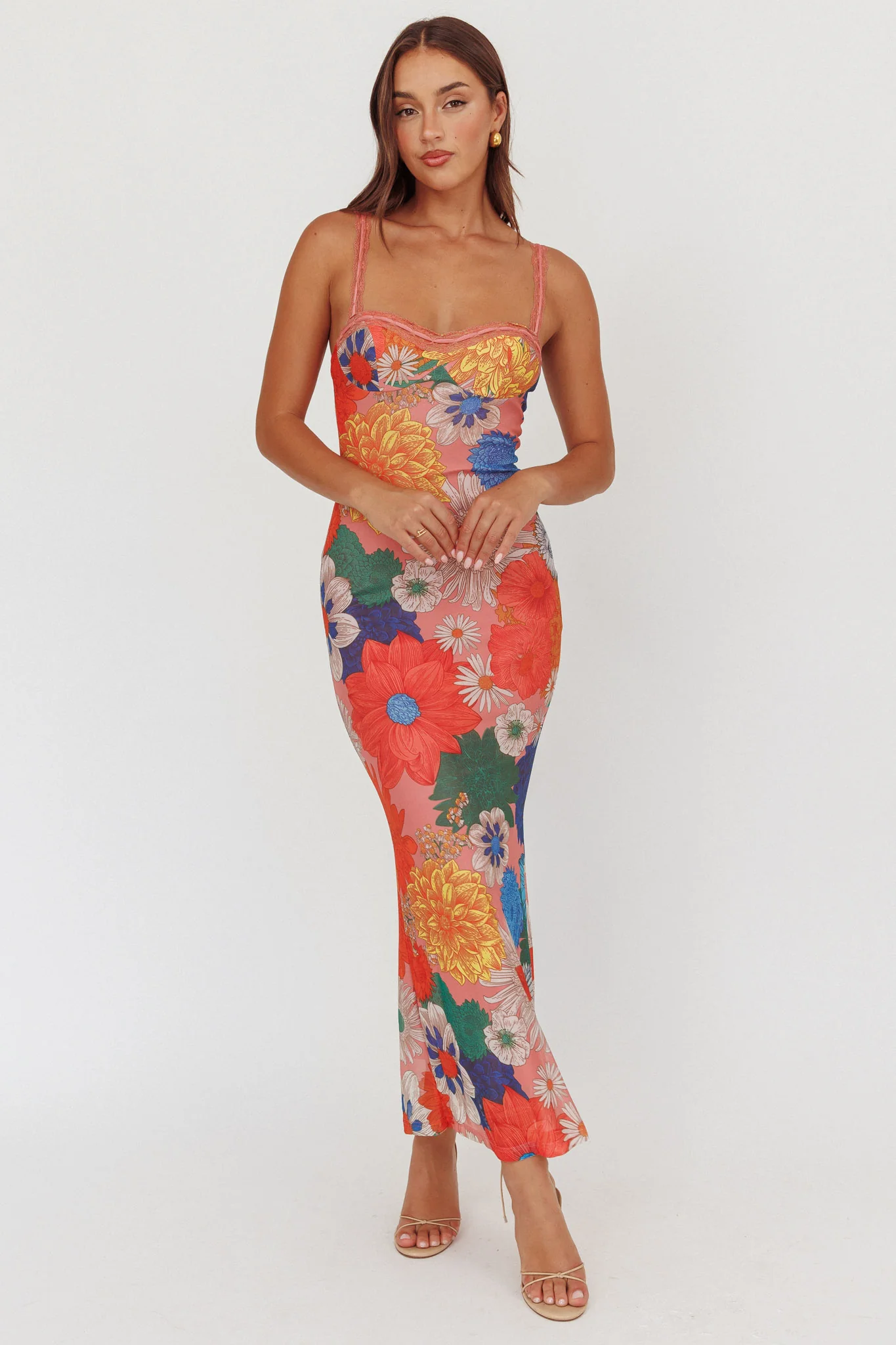 Girl Power Lace Strap Maxi Dress Orange