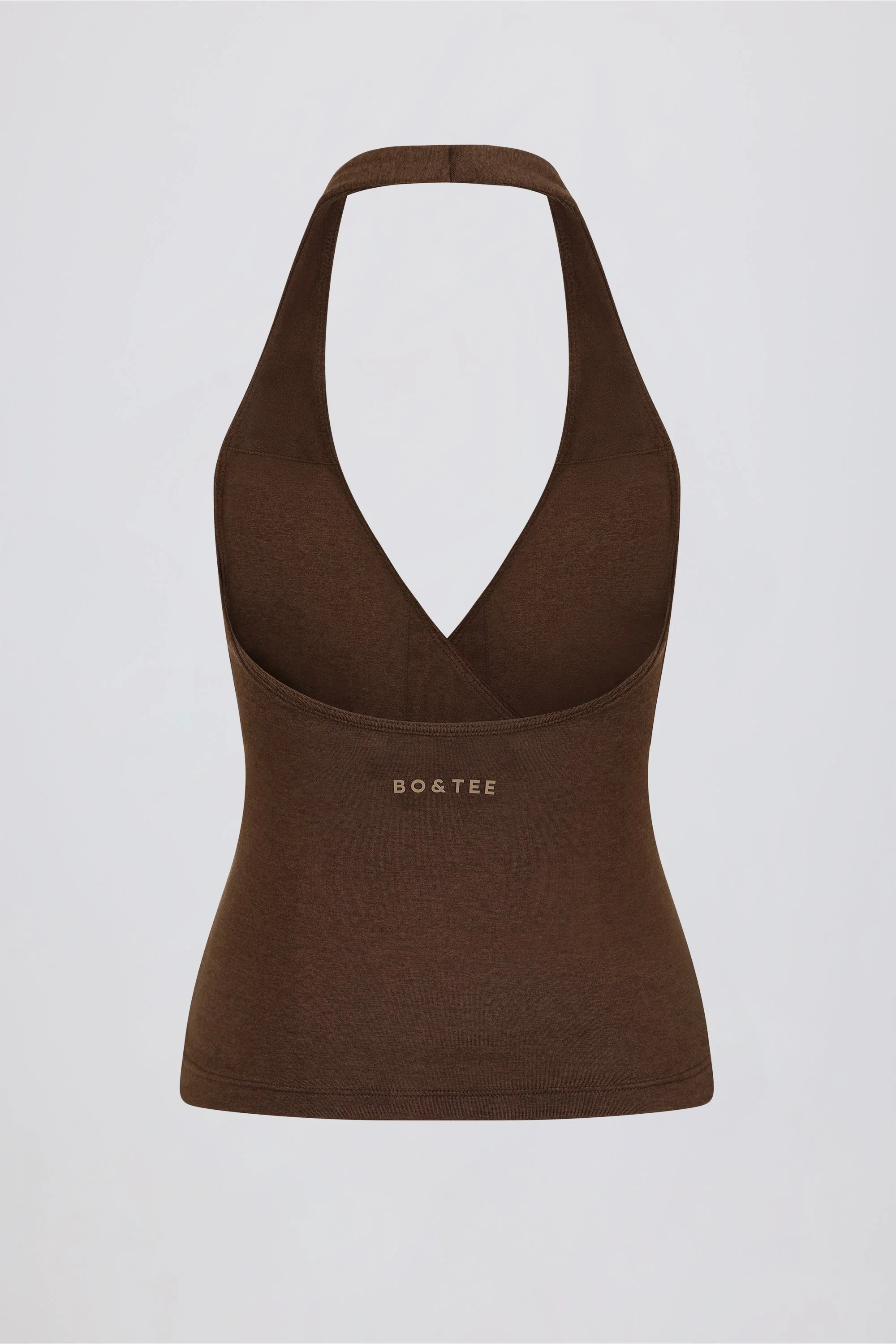 Halterneck Open-Back Tank Top in Pecan Marl