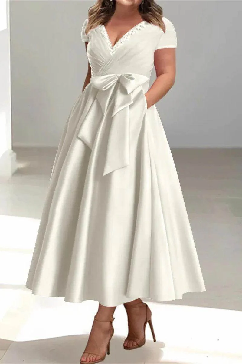 A Line V-Neck Mother of the Bride Dresses with Pockets CM0350