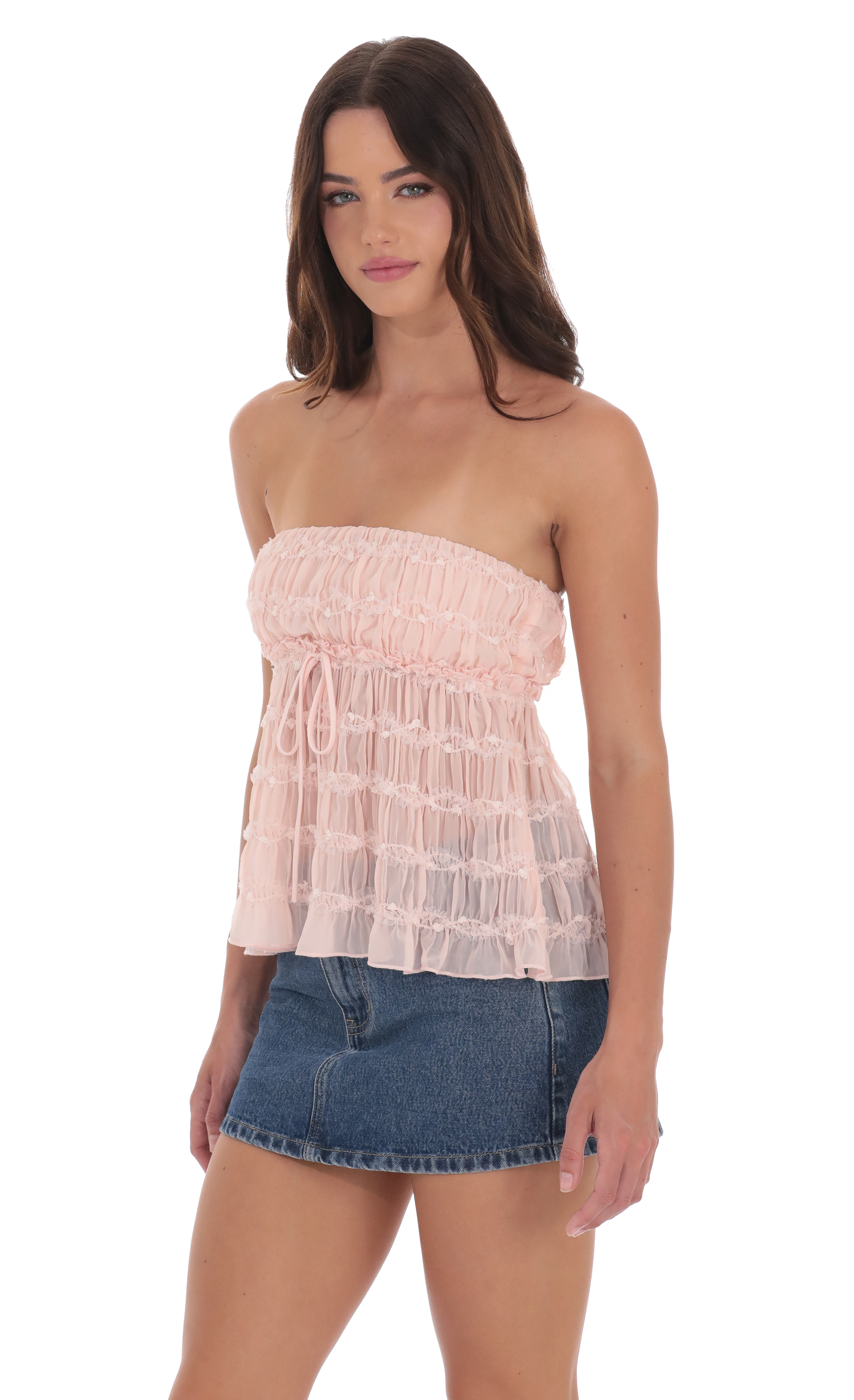 Smocked Strapless Babydoll Top in Pink - luluinthesky