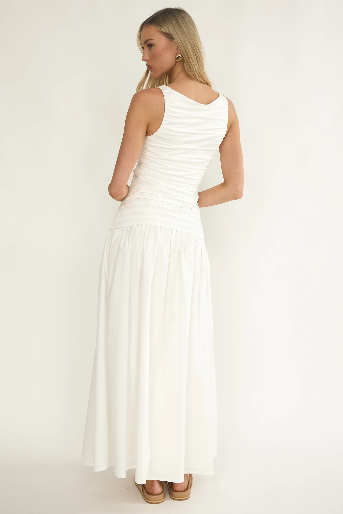 Dalayla Sleeveless Pintuck Maxi Dress White