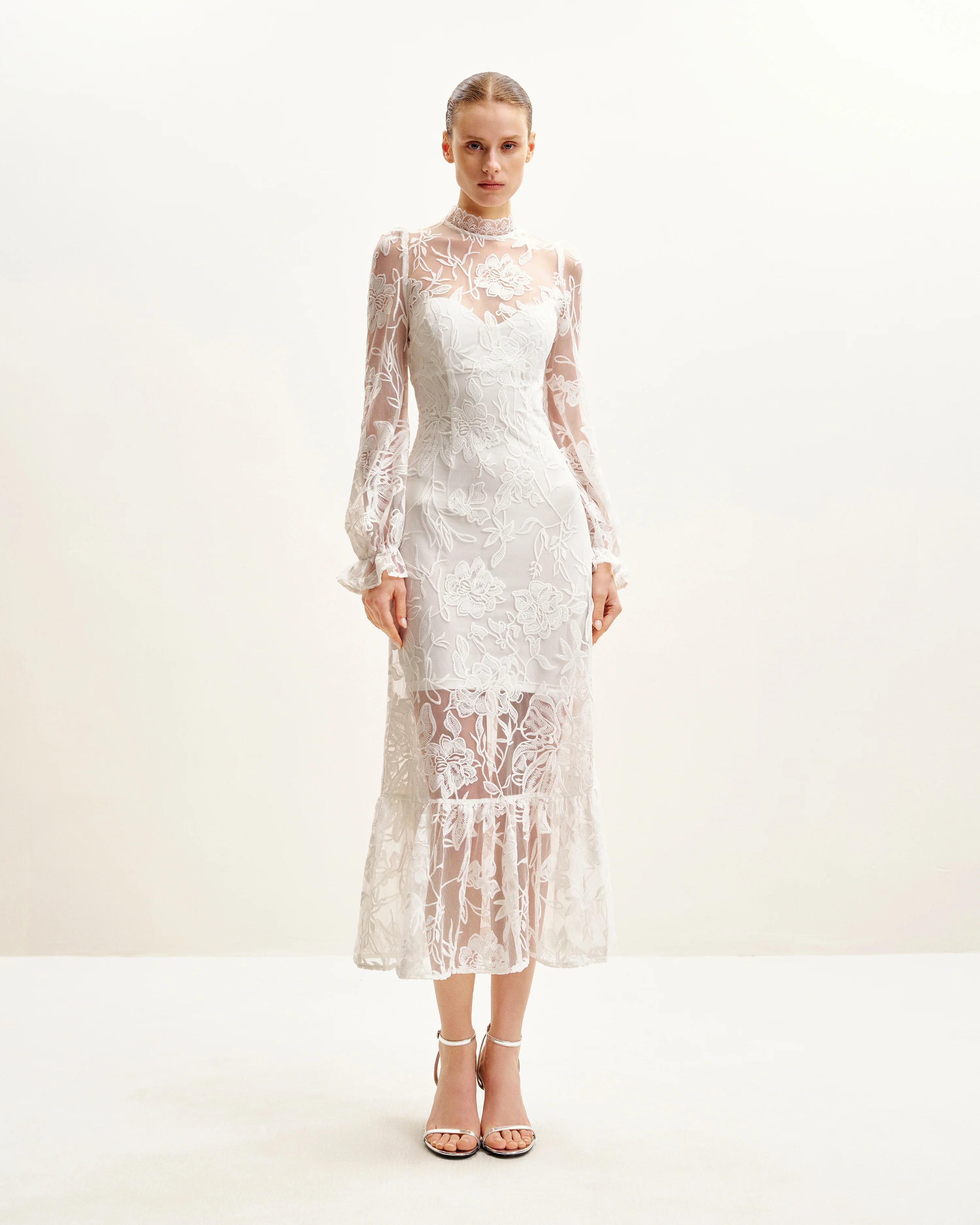 Elegant Lace Midi Dress - White