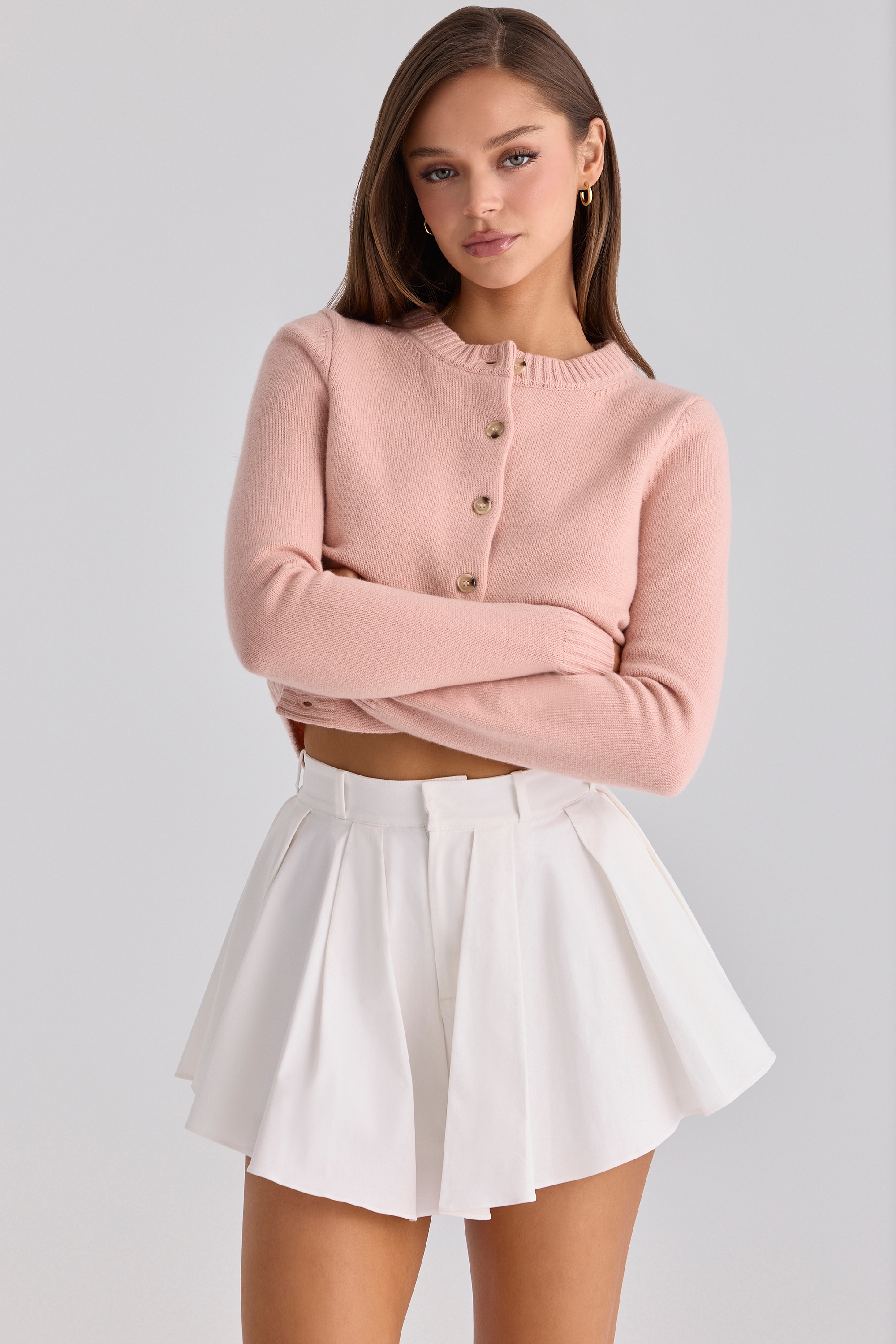 White Cotton Flared Mini Shorts