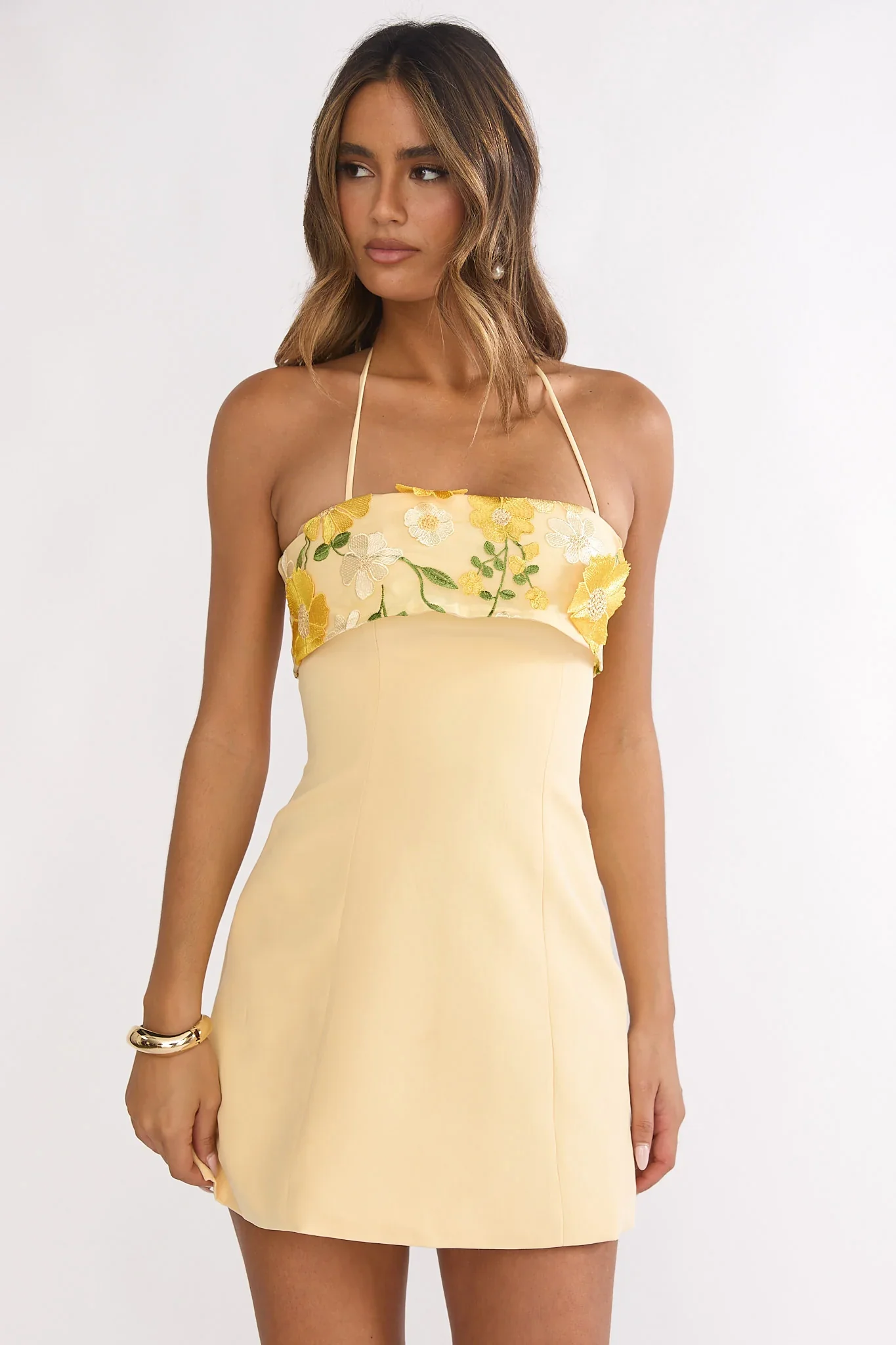 Sunbeam Kiss Foldover Floral Bust Mini Dress Butter