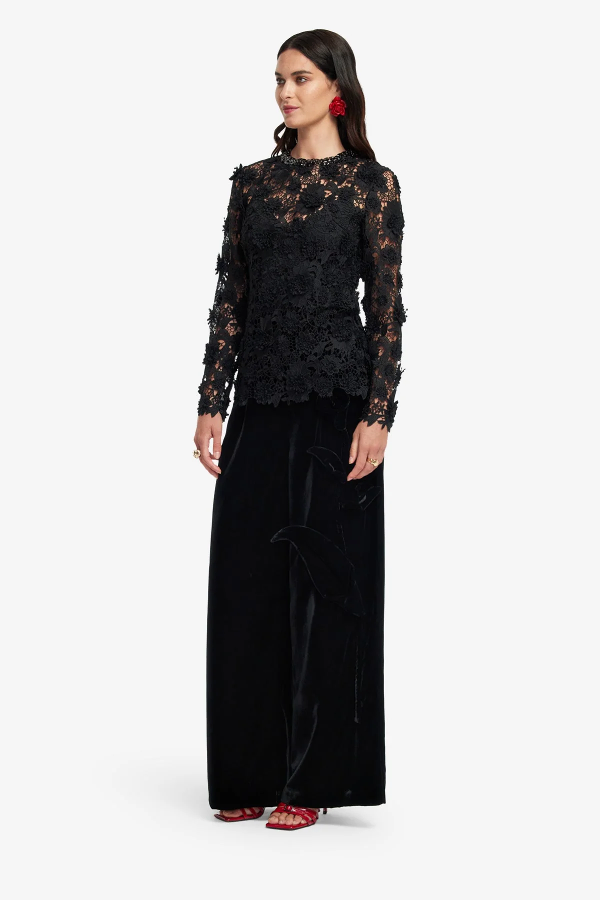 Ines Lace Embellished Top - Ebony