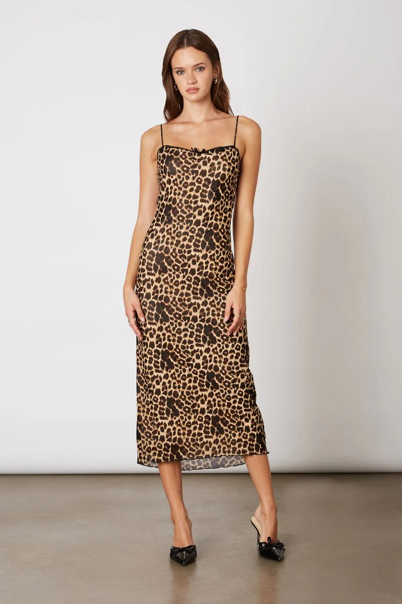 Leopard Mesh Midi Dress