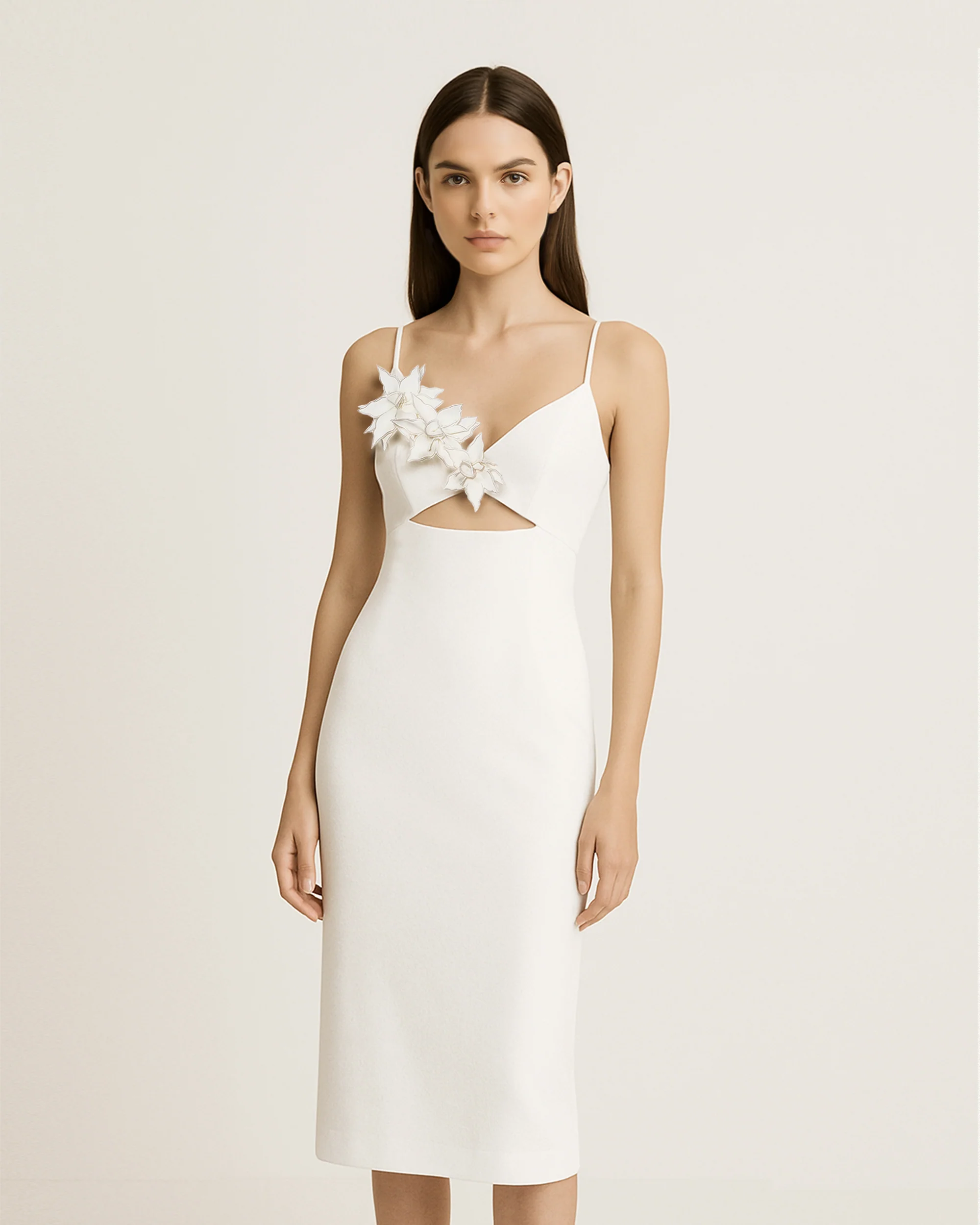 Bloom-Cut Contour Dress - White - FASHION NOB