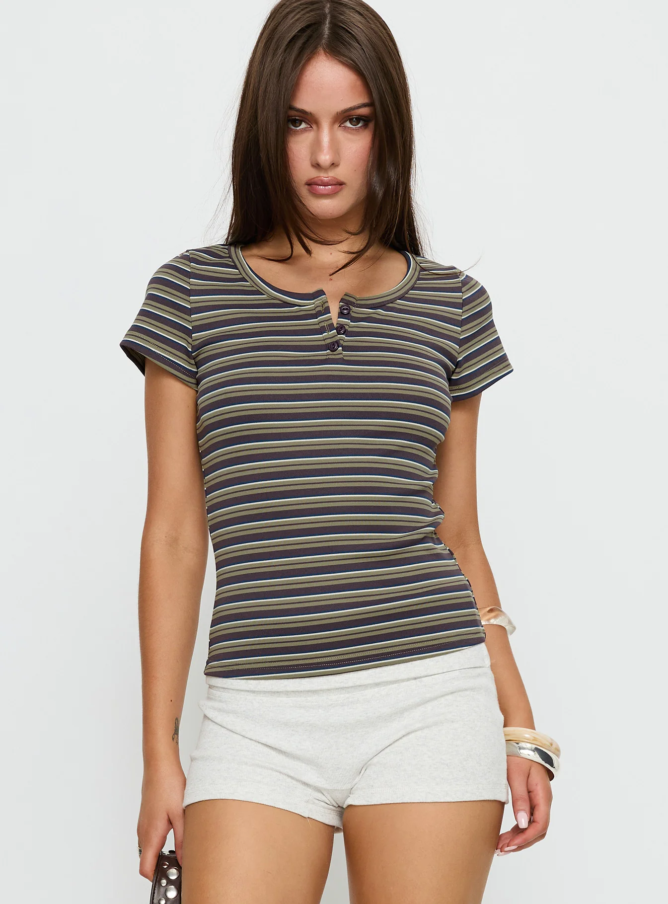 Addrianne Button Up Top Multi Stripe