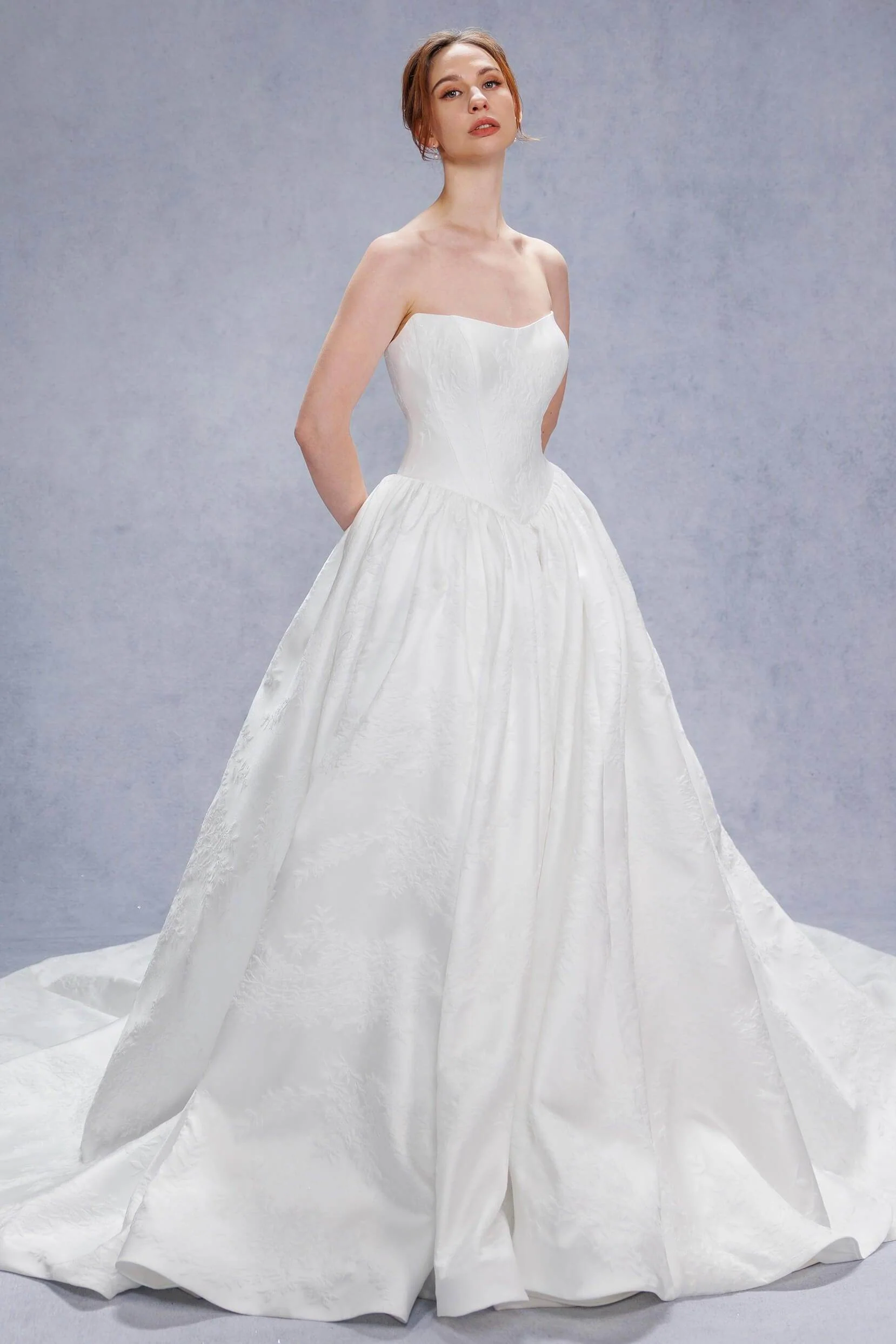 Ball Gown Court Train Jacquard Satin Wedding Dress CW3533