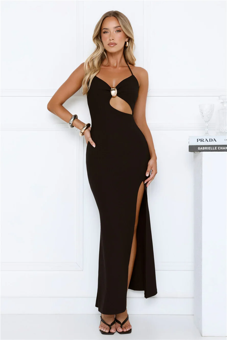 No Drama Here Halter Maxi Dress Black