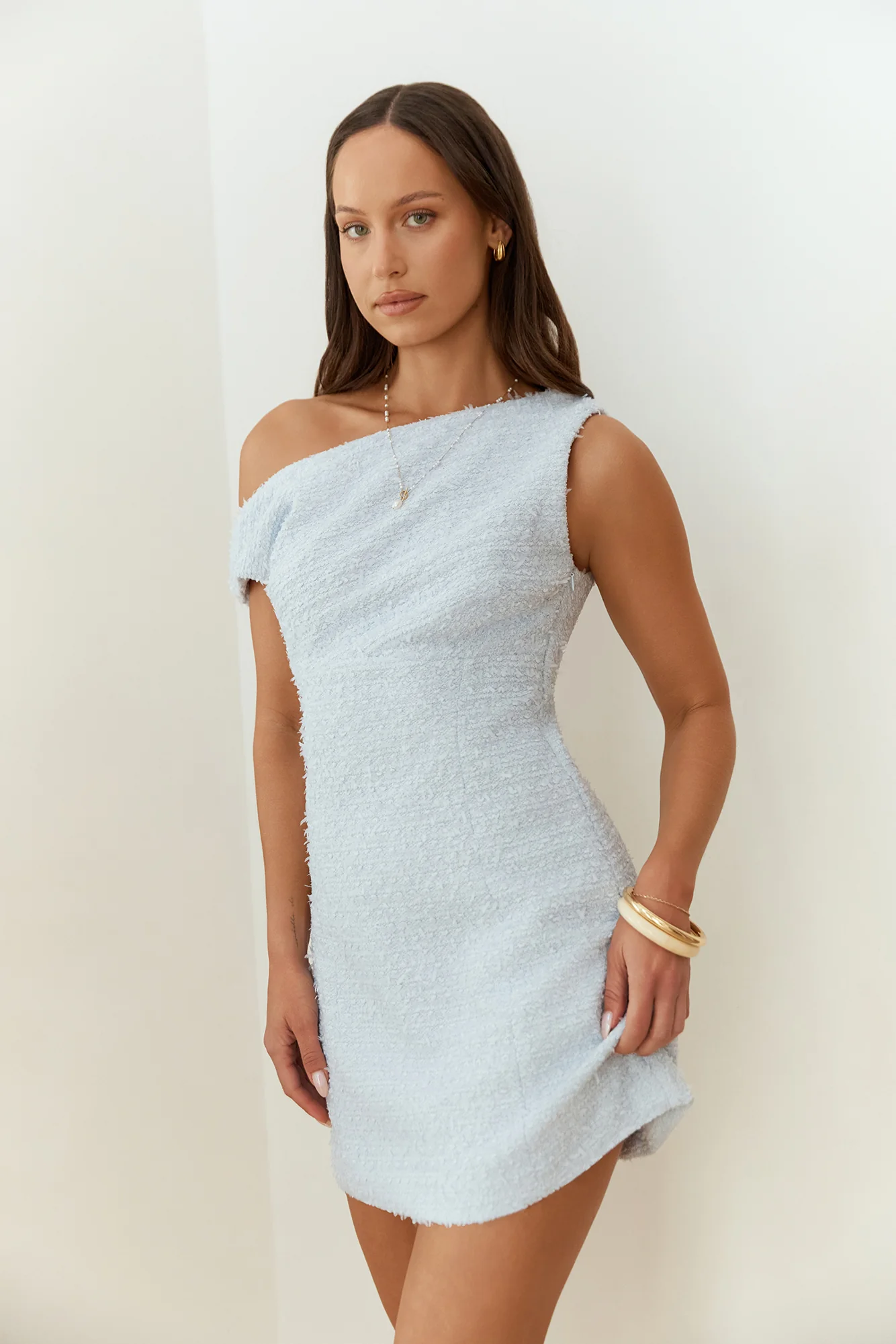 Dreaming Days Off Shoulder Mini Dress Blue - luluinthesky