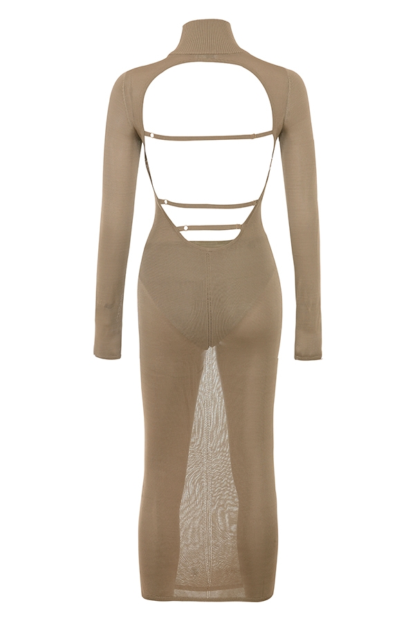 Tan Knit Midi Dress