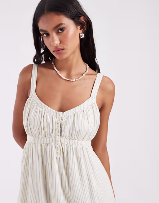 Hollister strappy floaty mini dress in yellow and blue stripes