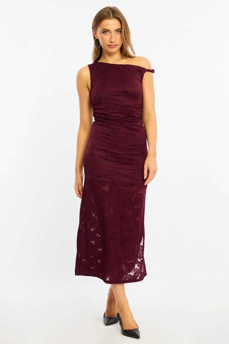 Red Off Shoulder Midi Dress