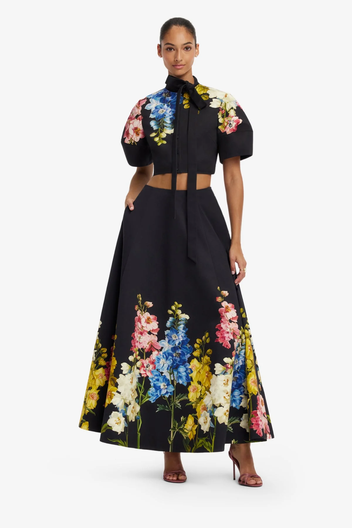 Elina Maxi Skirt - Snapdragon Print in Ebony