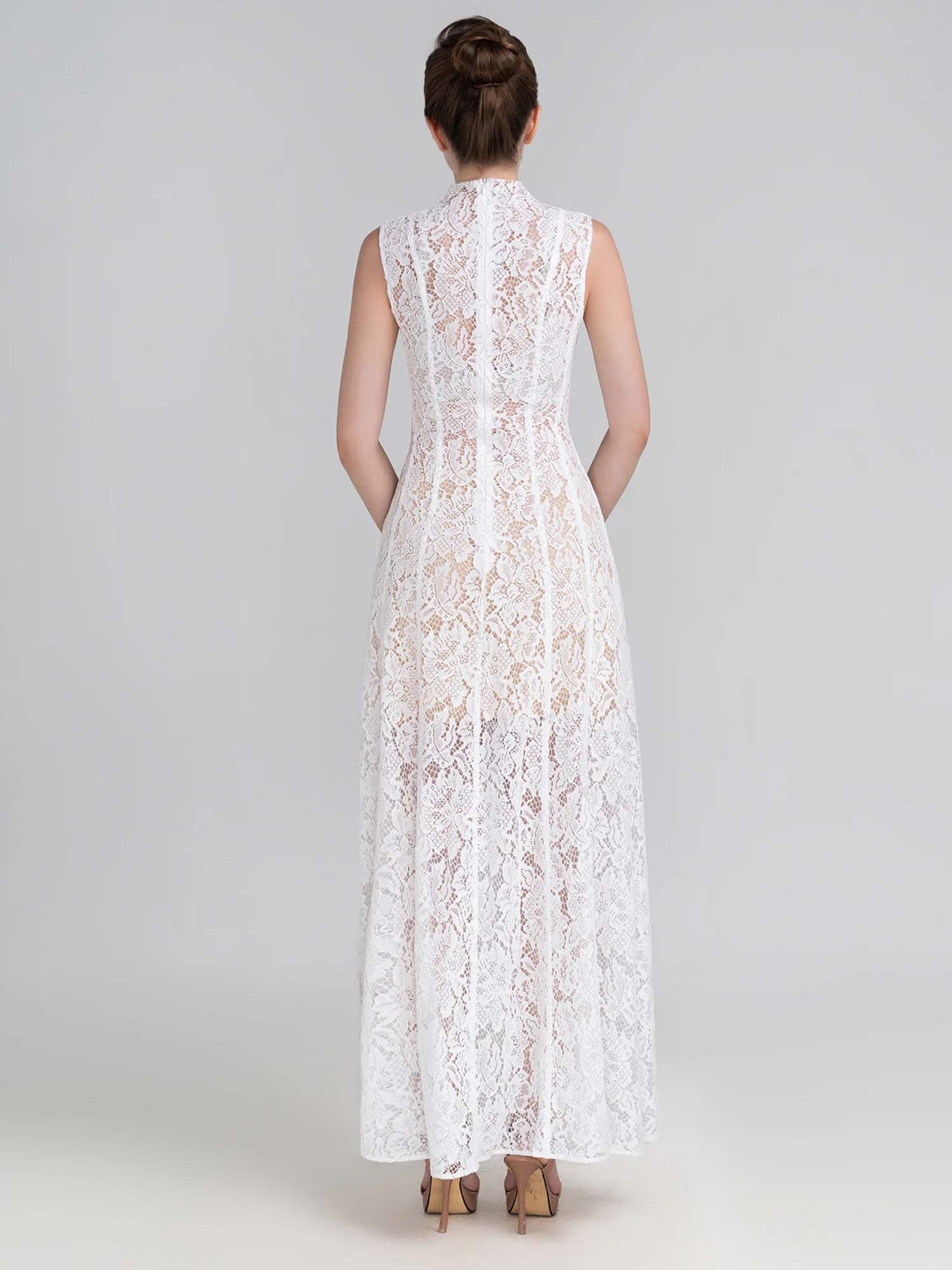 High Neck Sleeveless Lace Maxi Dress