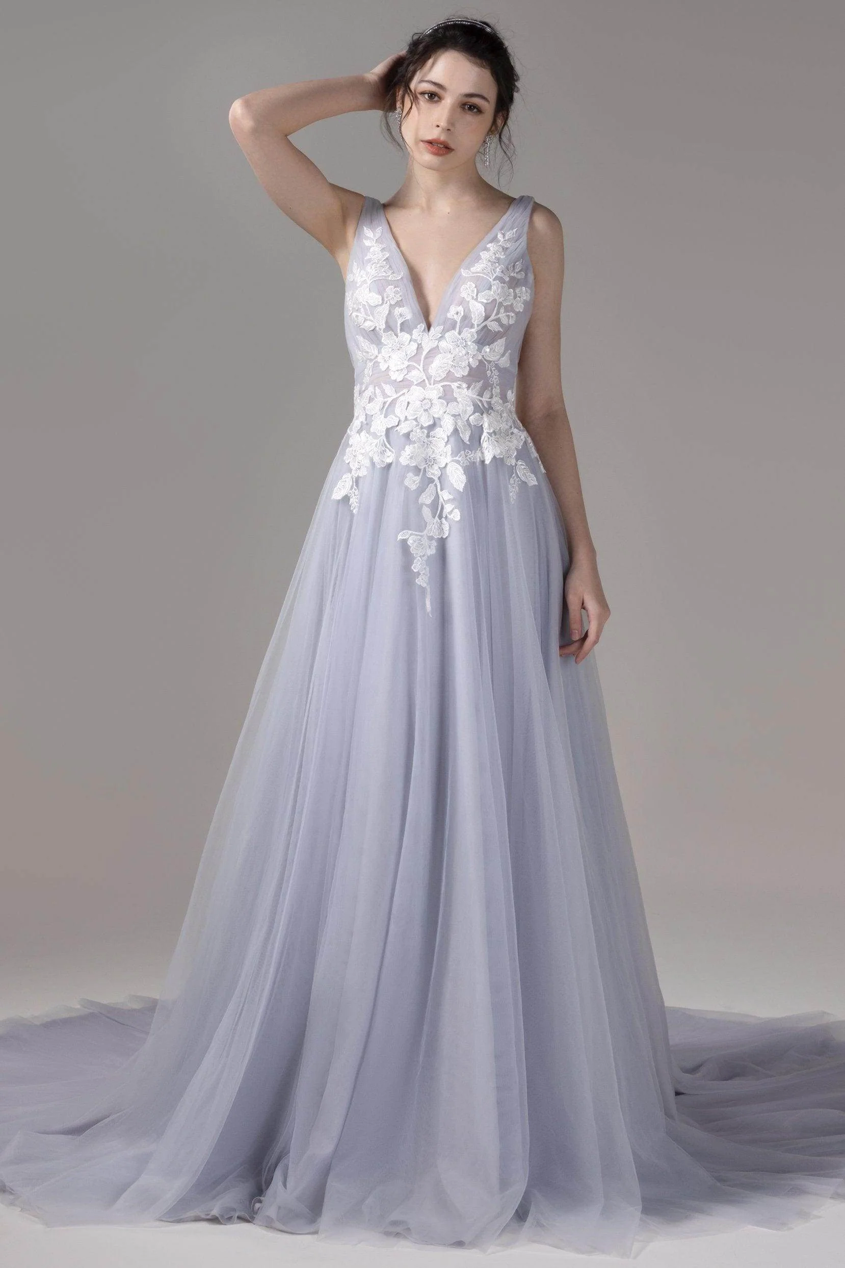 A-Line Court Train Lace Tulle Wedding Dress CW2813