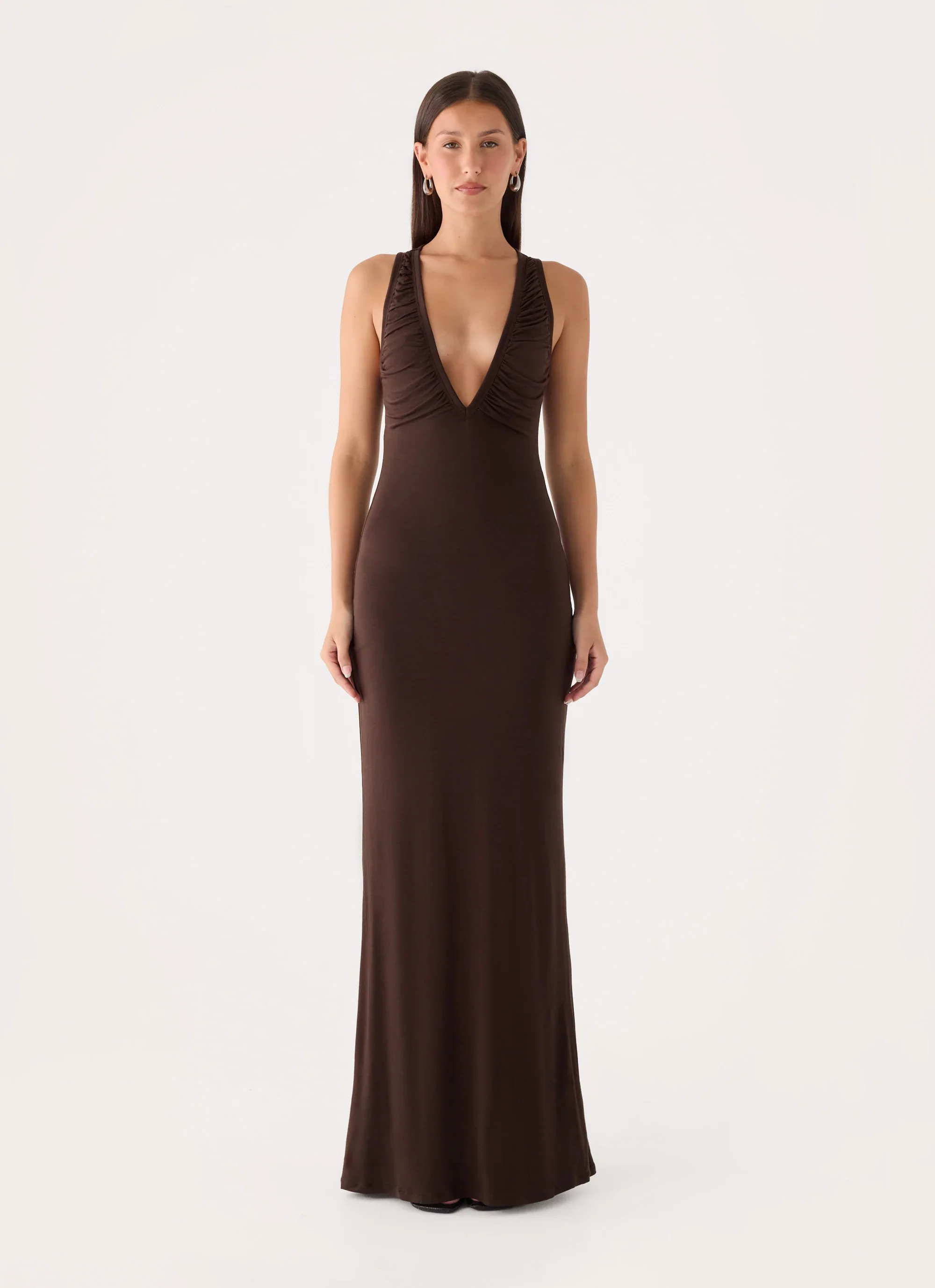Lisandy Ruched Maxi Dress - Chocolate