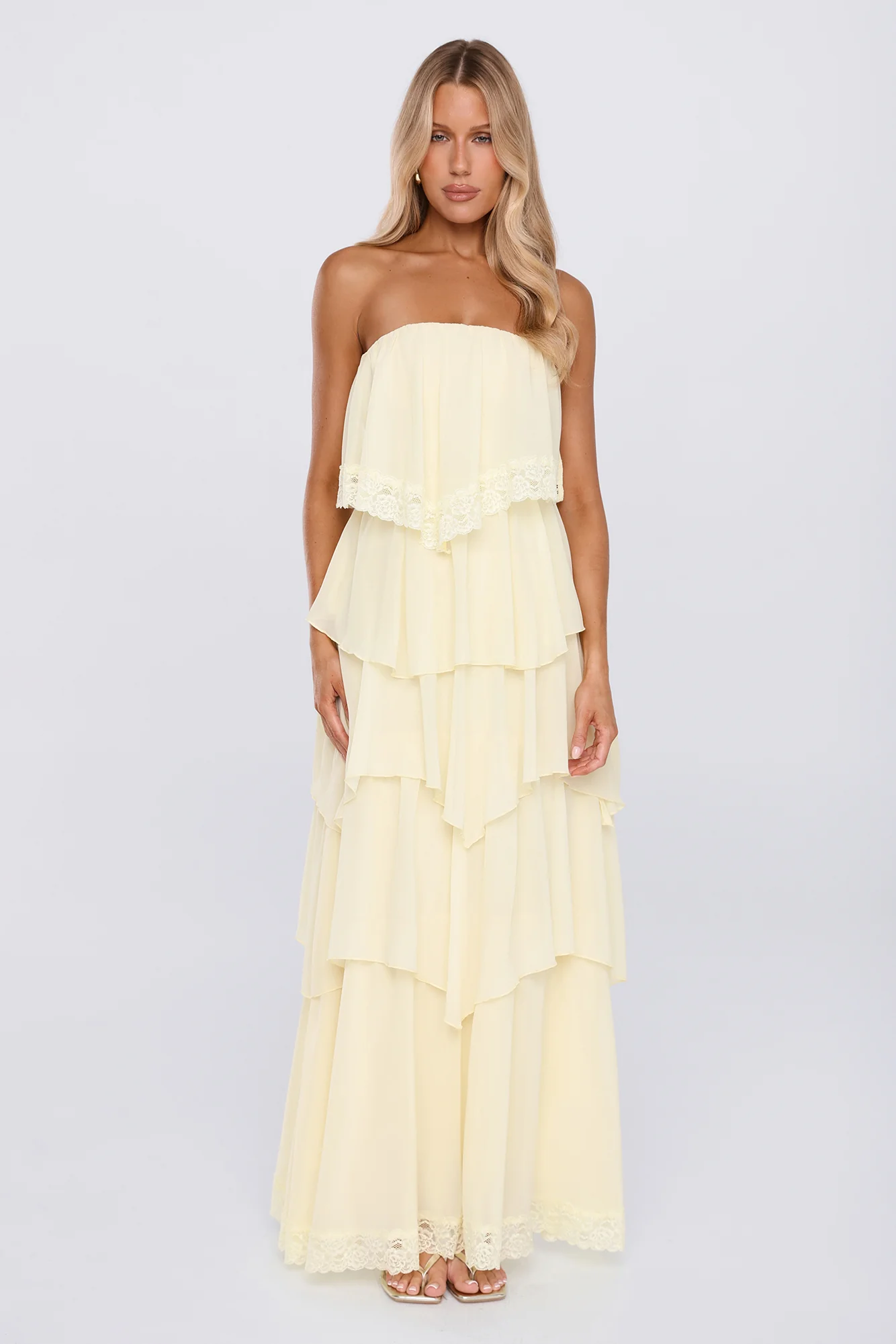 Glossy Days Strapless Maxi Dress Yellow - luluinthesky