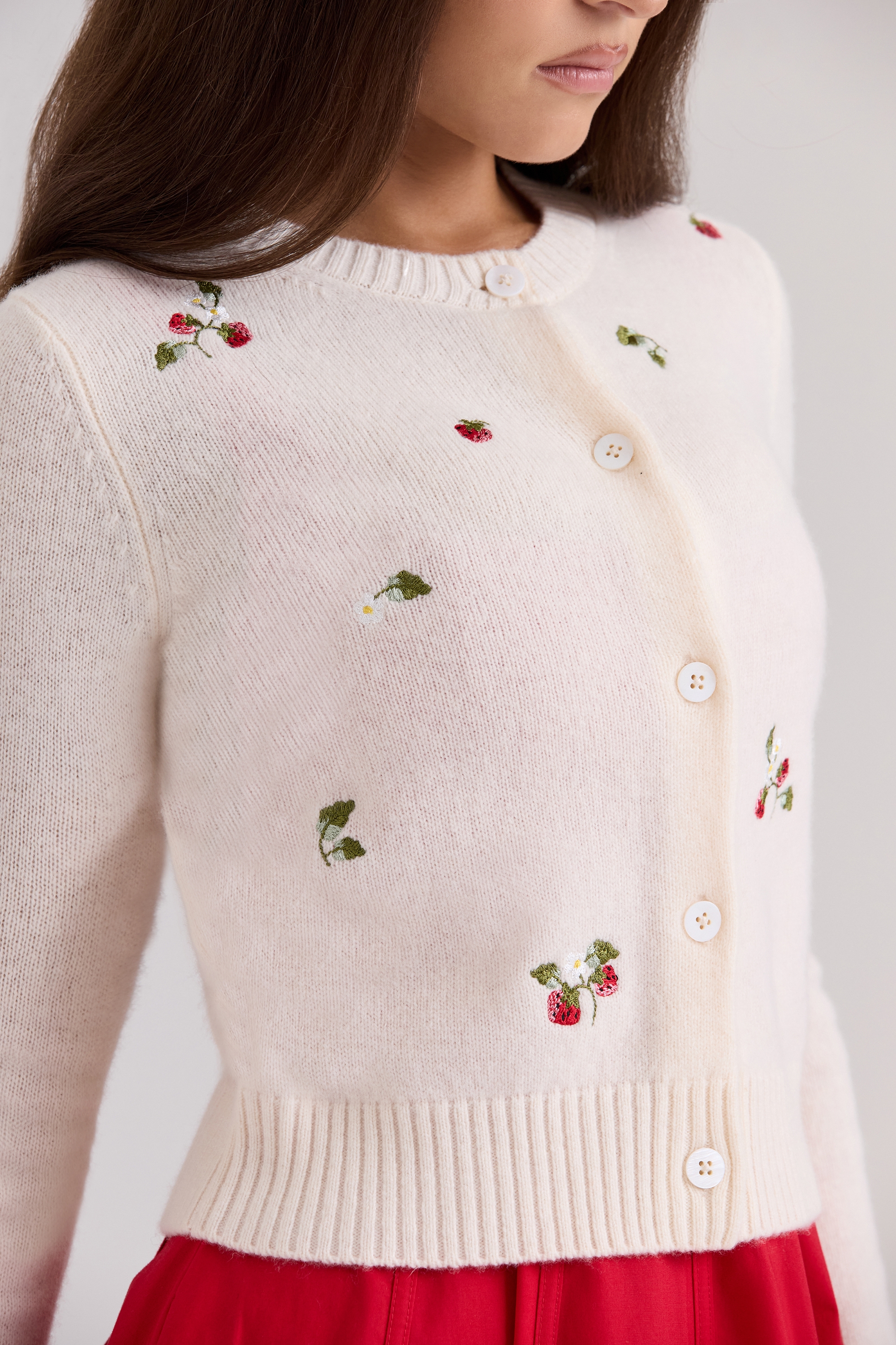 Cream Wool Embroidered Cardigan