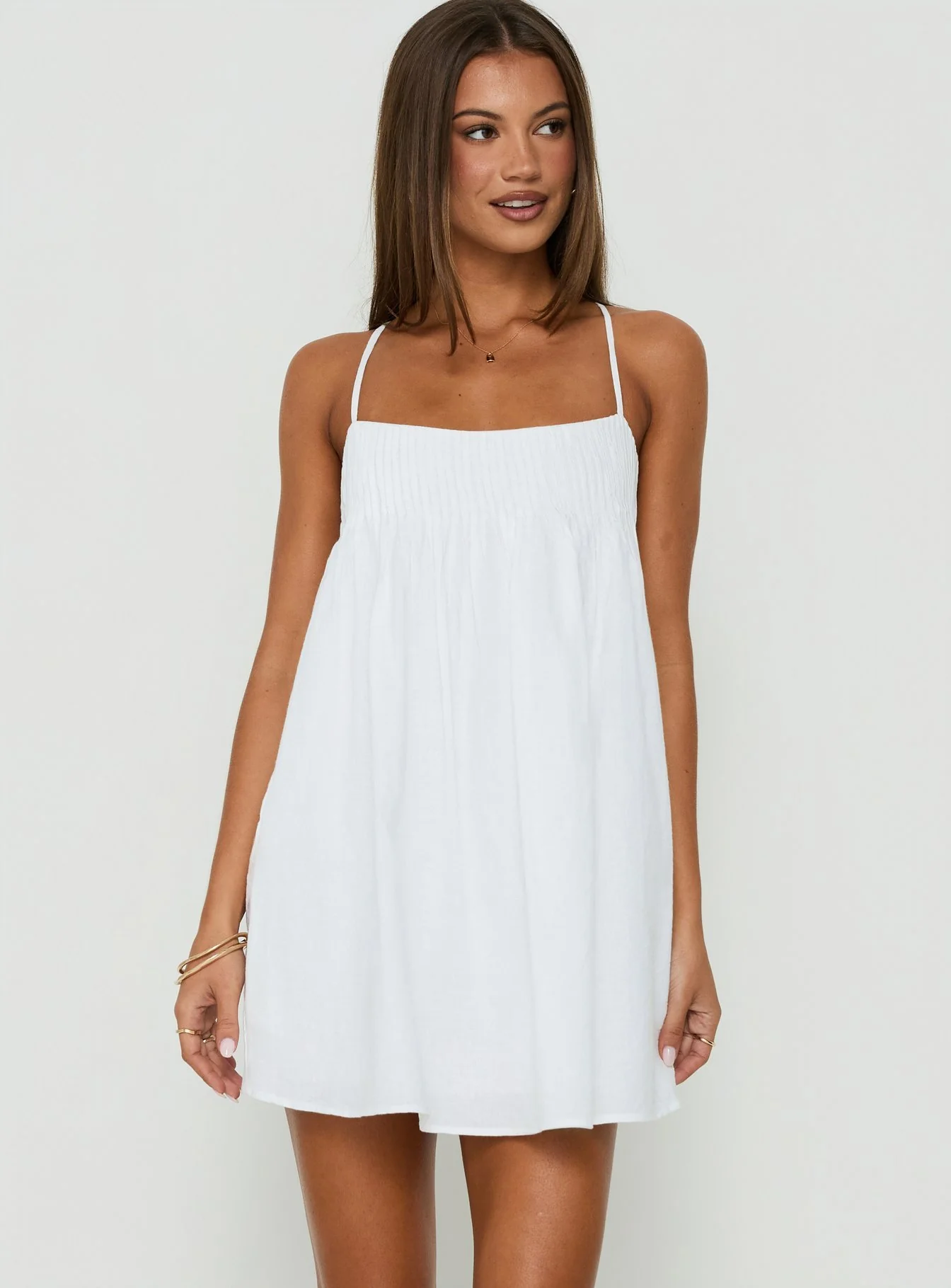 Stick With Me Tie Back Babydoll Mini Dress White