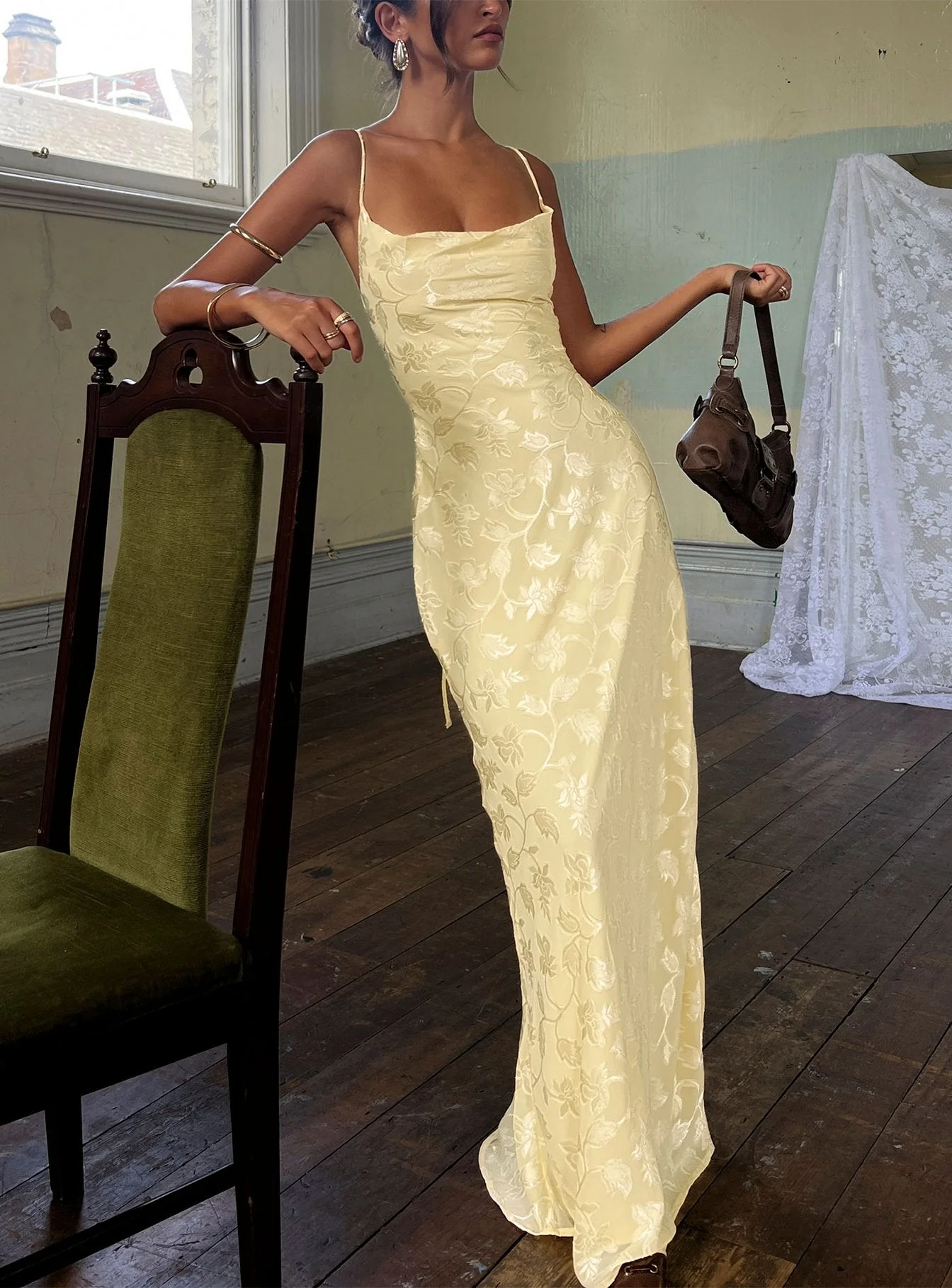 Celena Maxi Dress Lemon Burnout