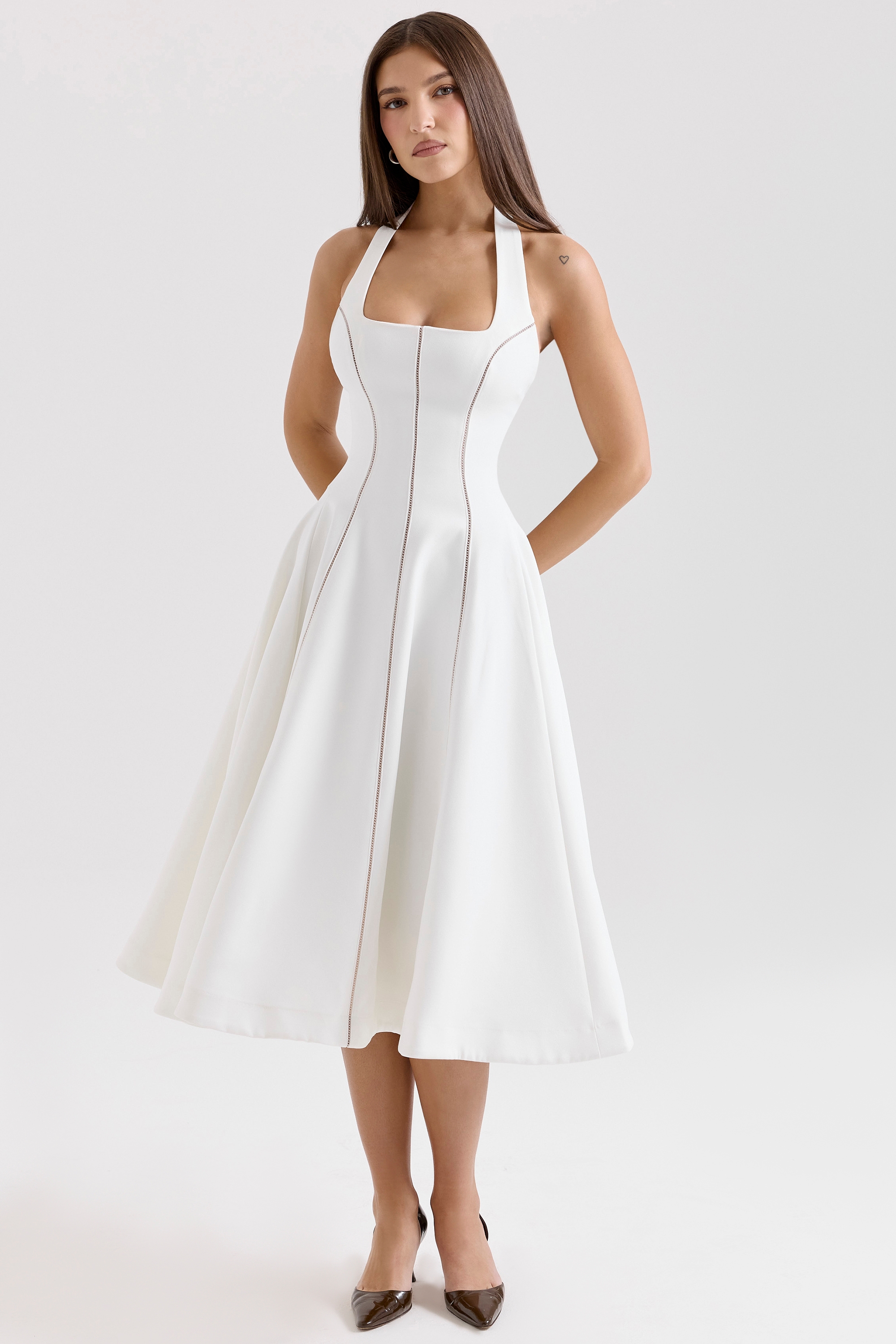 ivory halter neck midi dress