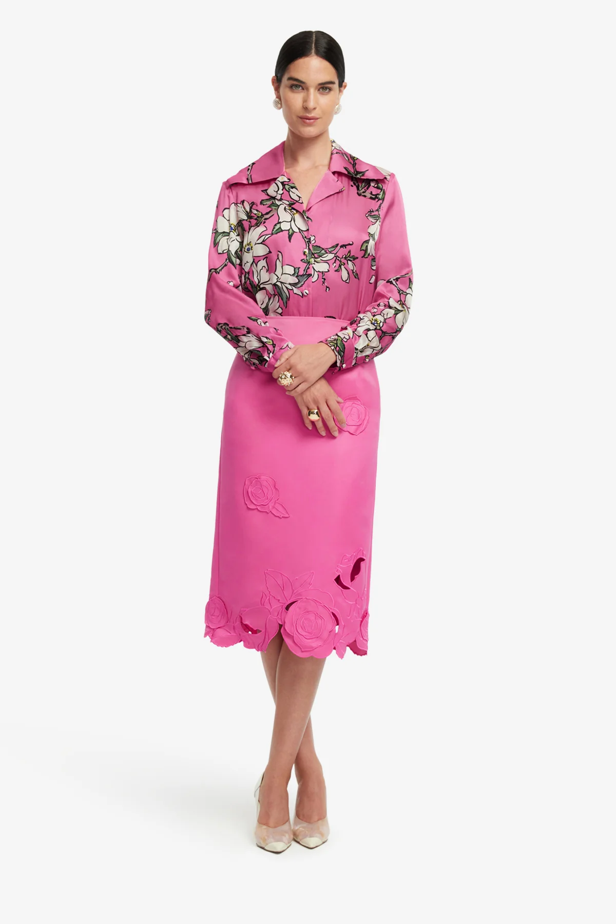 Sandra Silk Blouse - Pink Magnolia Print