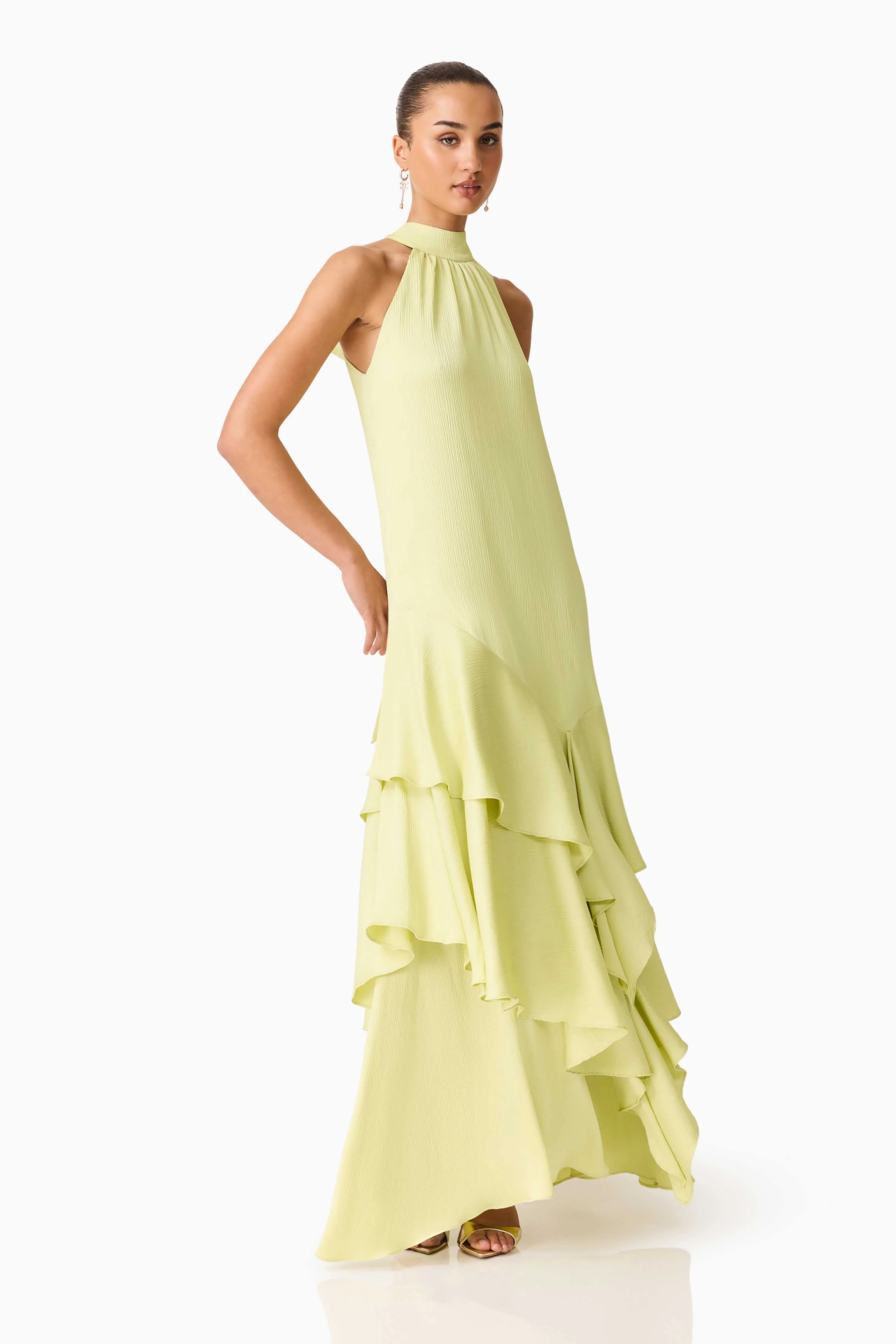 Varella Halter Gown in Pistachio Green