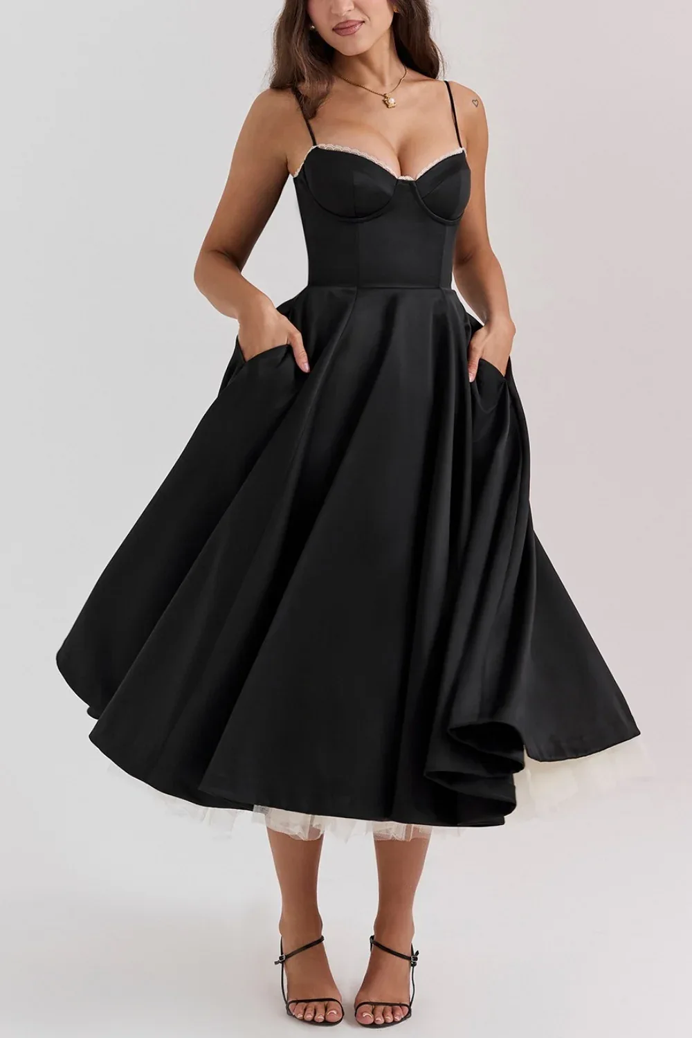 A-line Midi Satin Formal Evening Dresses 803510185058