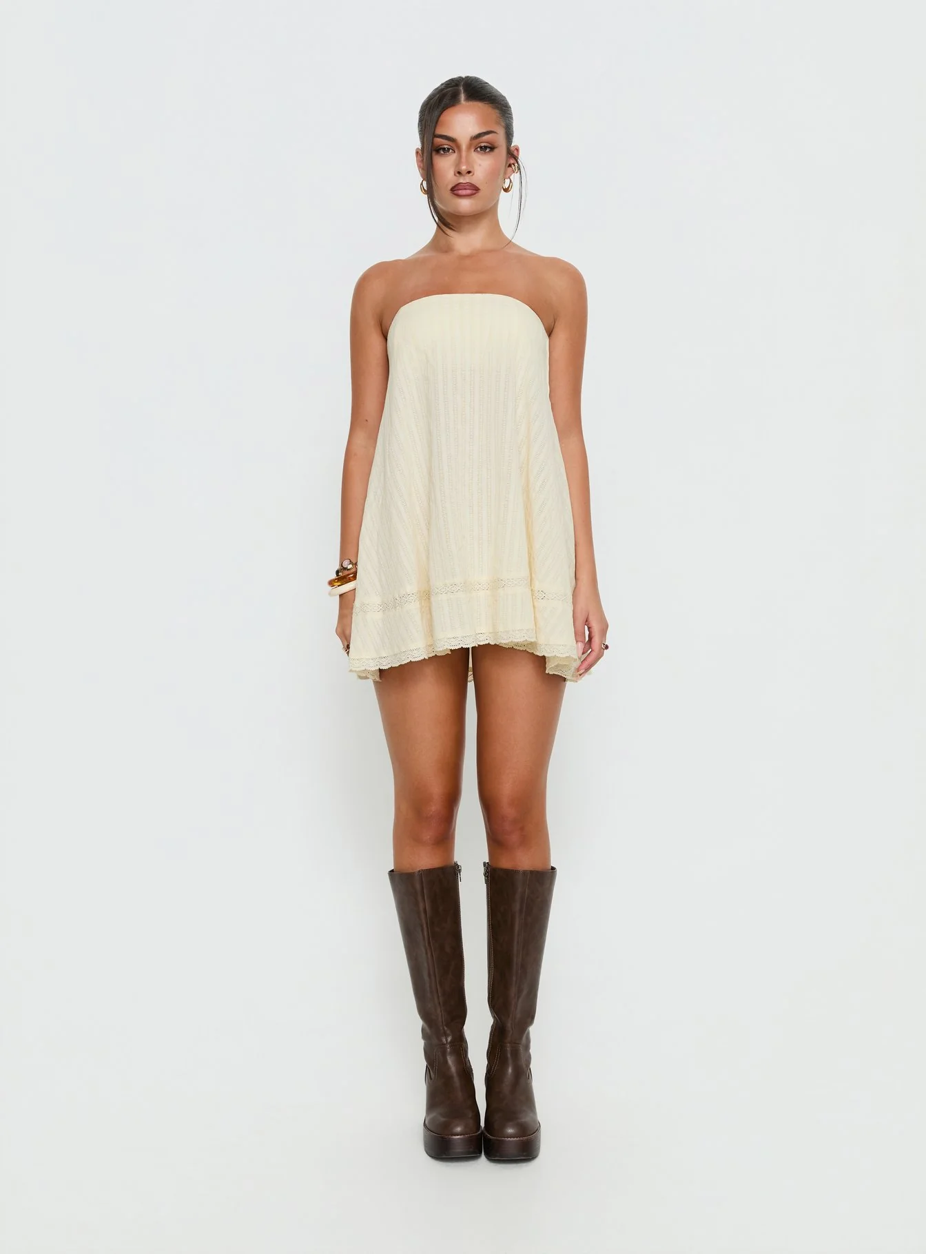 Gypsea Strapless Swing Mini Dress Butter Yellow