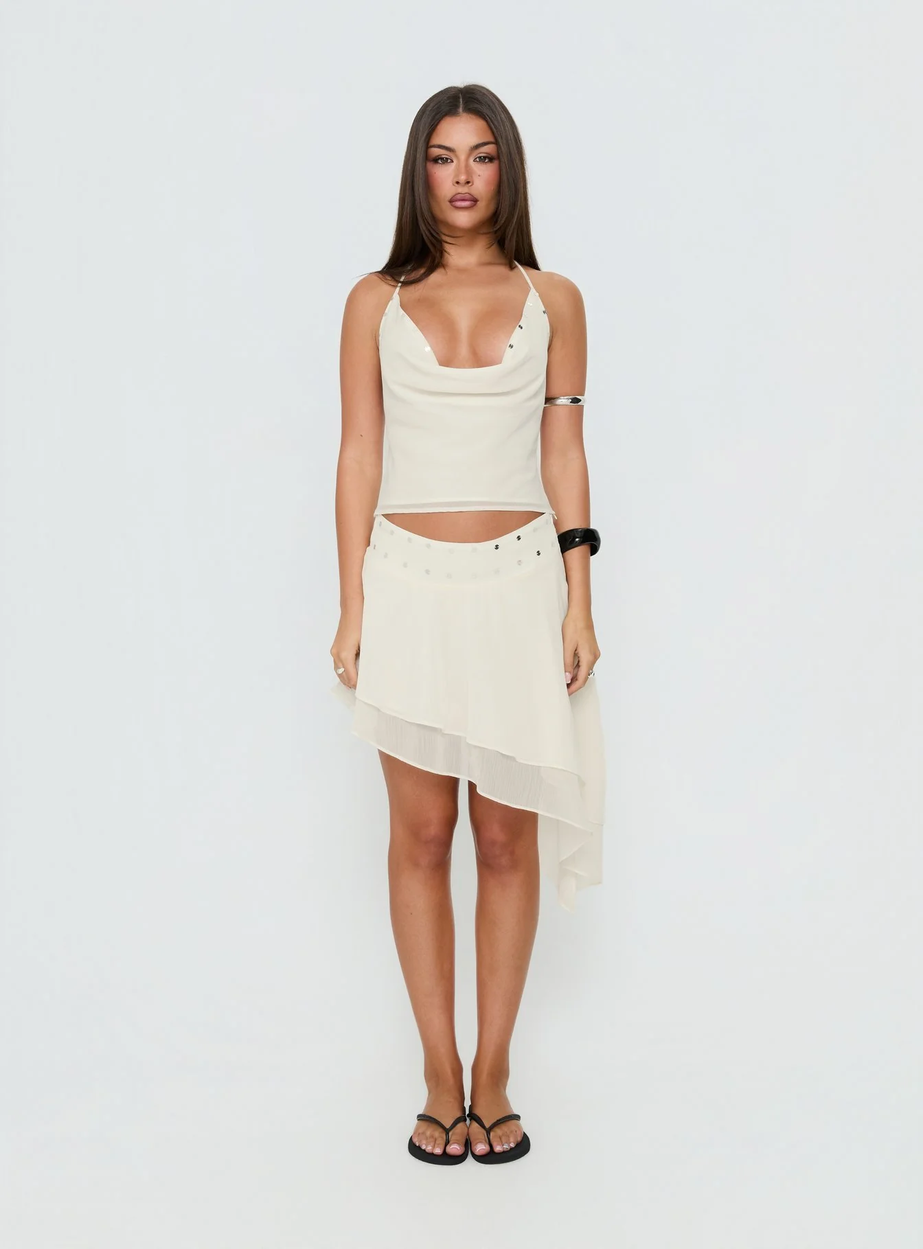 Gemmina Halter Sequin Top Cream
