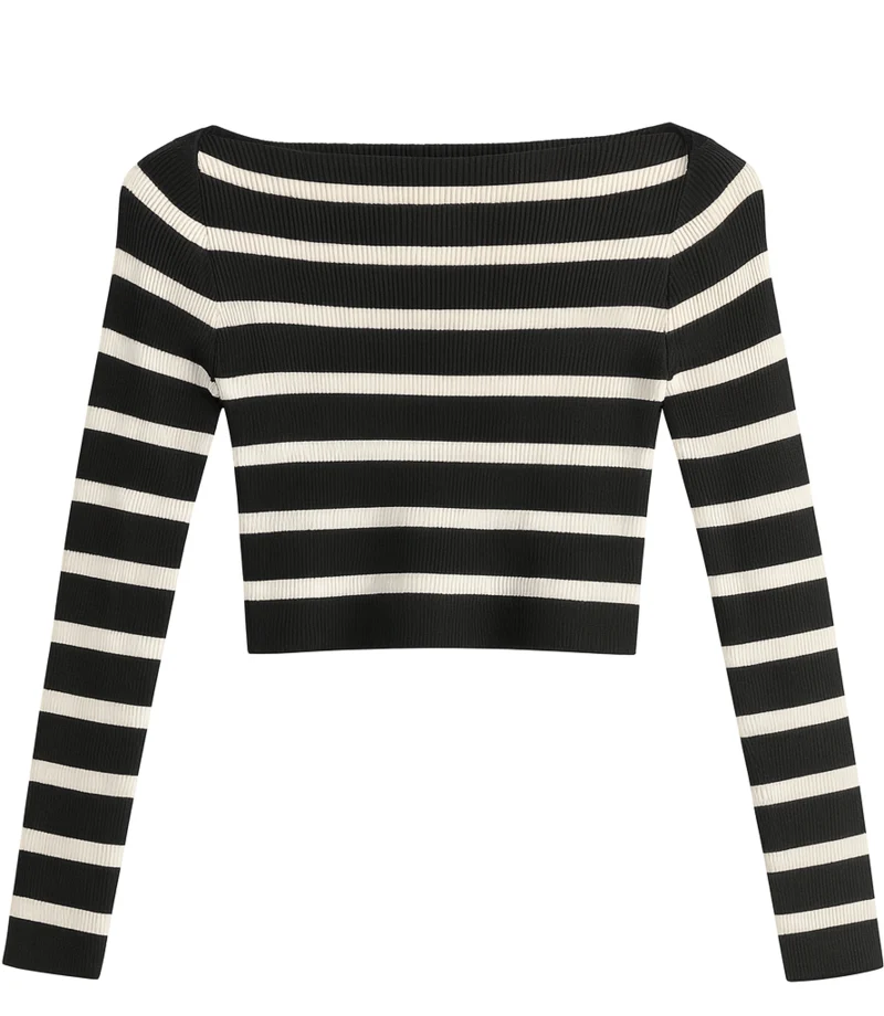 Striped Boatneck Cropped Sweater