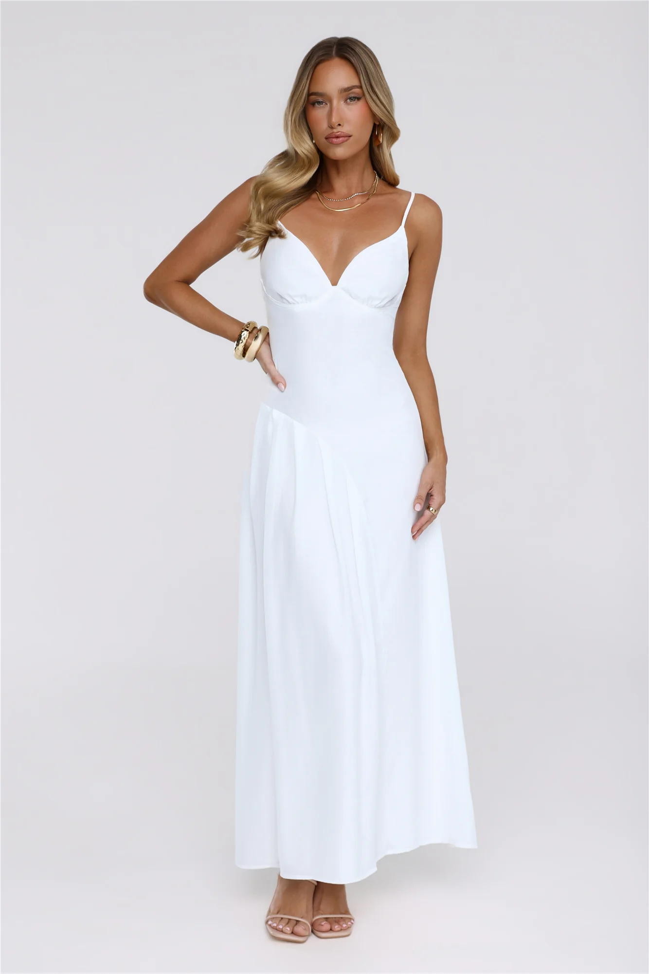Gilded Whisper Maxi Dress White