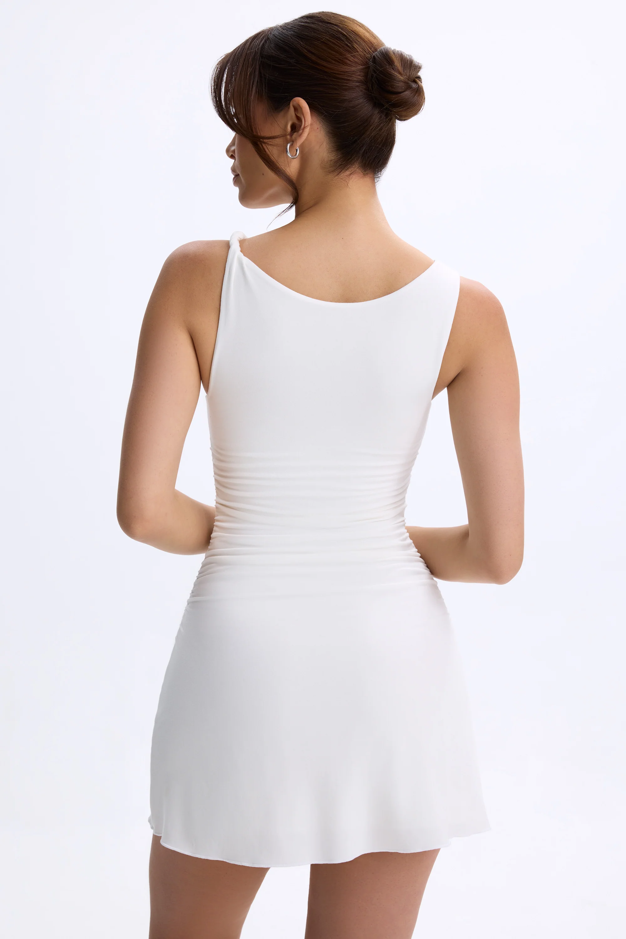 Modal Ruched A-Line Micro Mini Dress in White