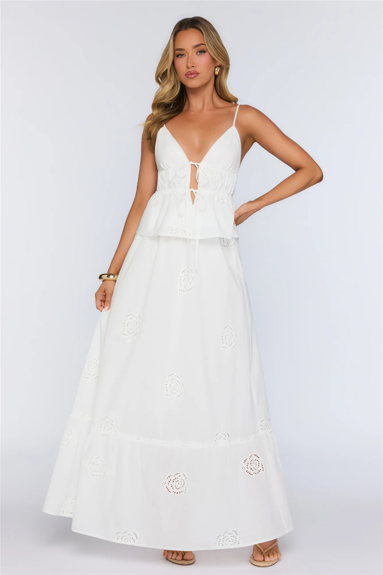 Rose Darling Embroidered Maxi Skirt White