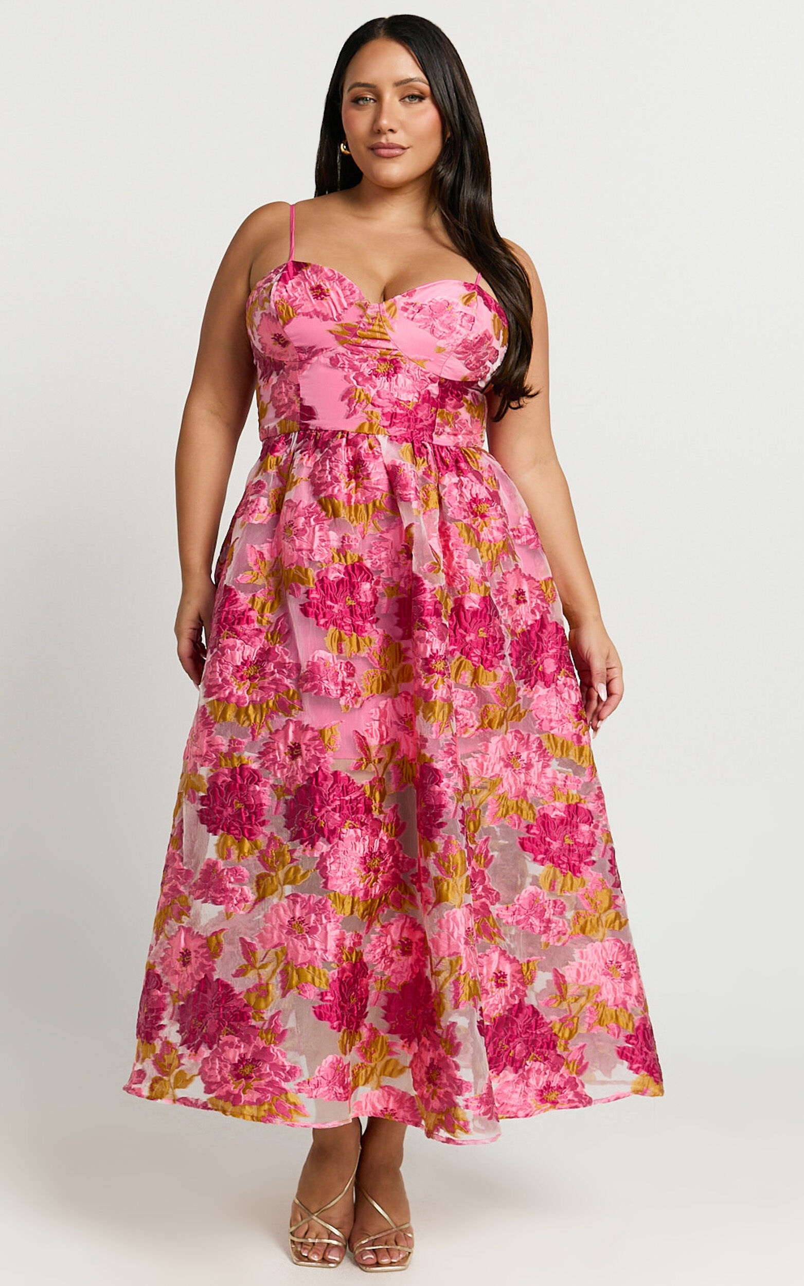 Brailey Midi Dress - Aline Corset Detail Dress in Light Pink