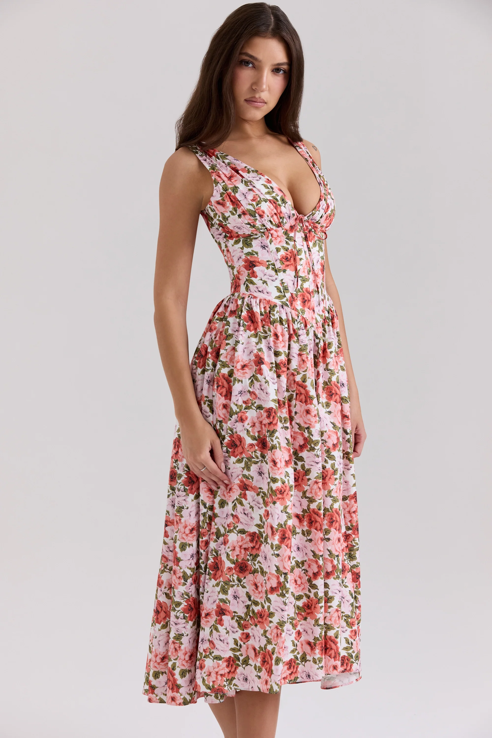 Floral Rose Print Stretch Cotton Corset Sundress